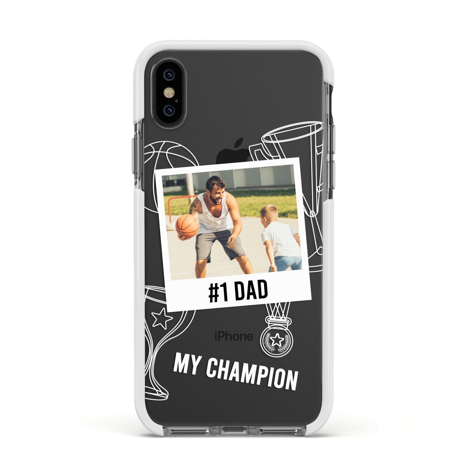 Personalised Number 1 Dad Apple iPhone Xs Impact Case White Edge on Black Phone