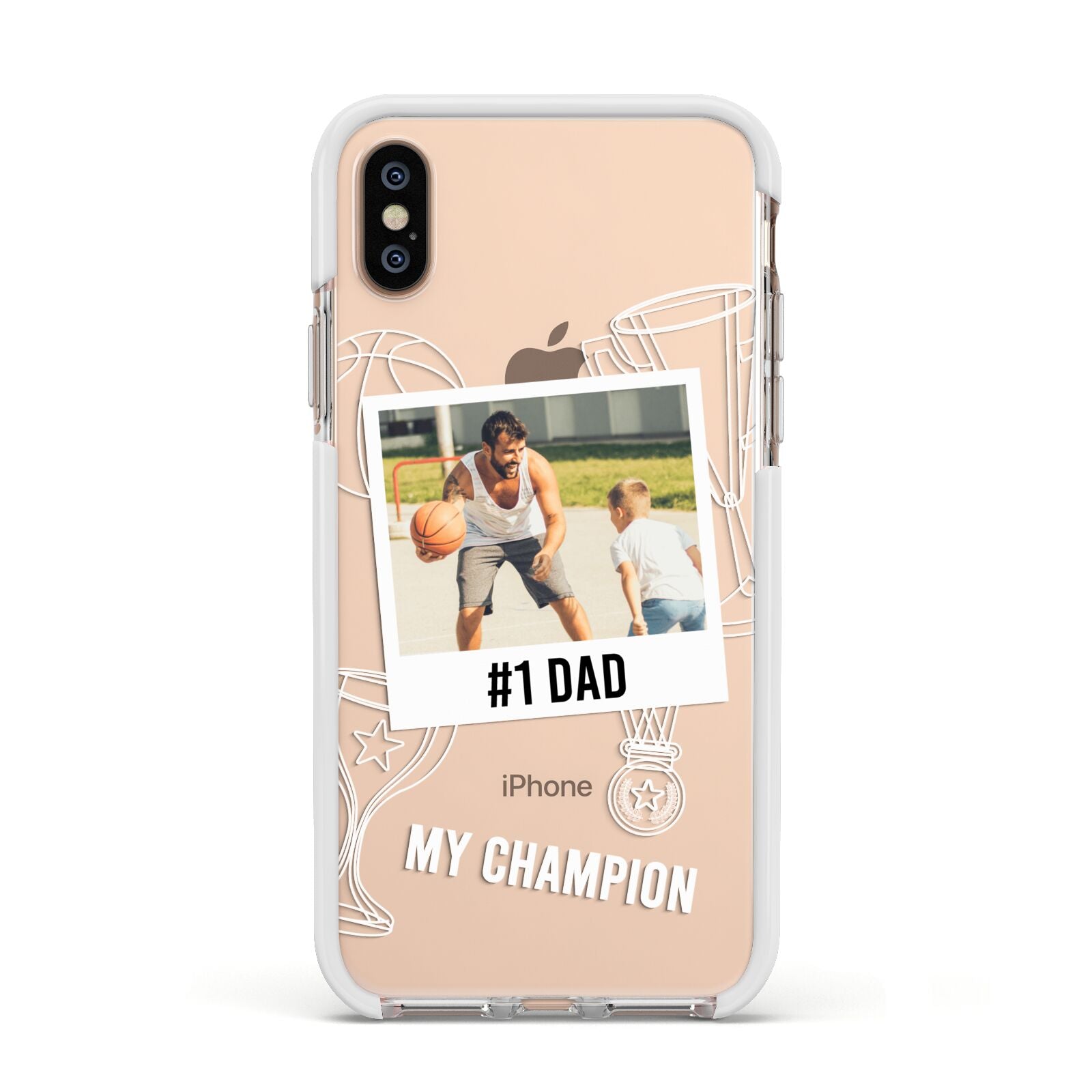 Personalised Number 1 Dad Apple iPhone Xs Impact Case White Edge on Gold Phone