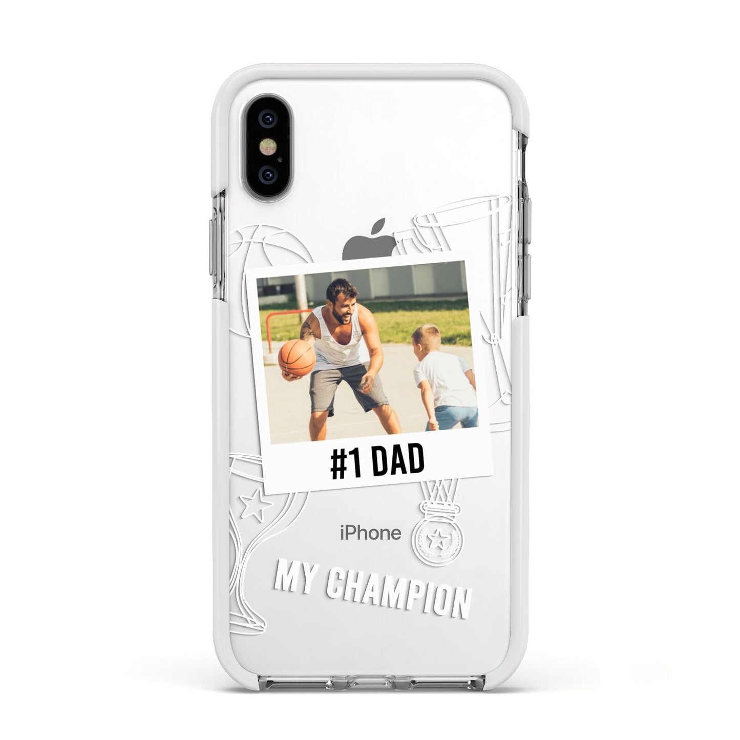Personalised Number 1 Dad Apple iPhone Xs Impact Case White Edge on Silver Phone