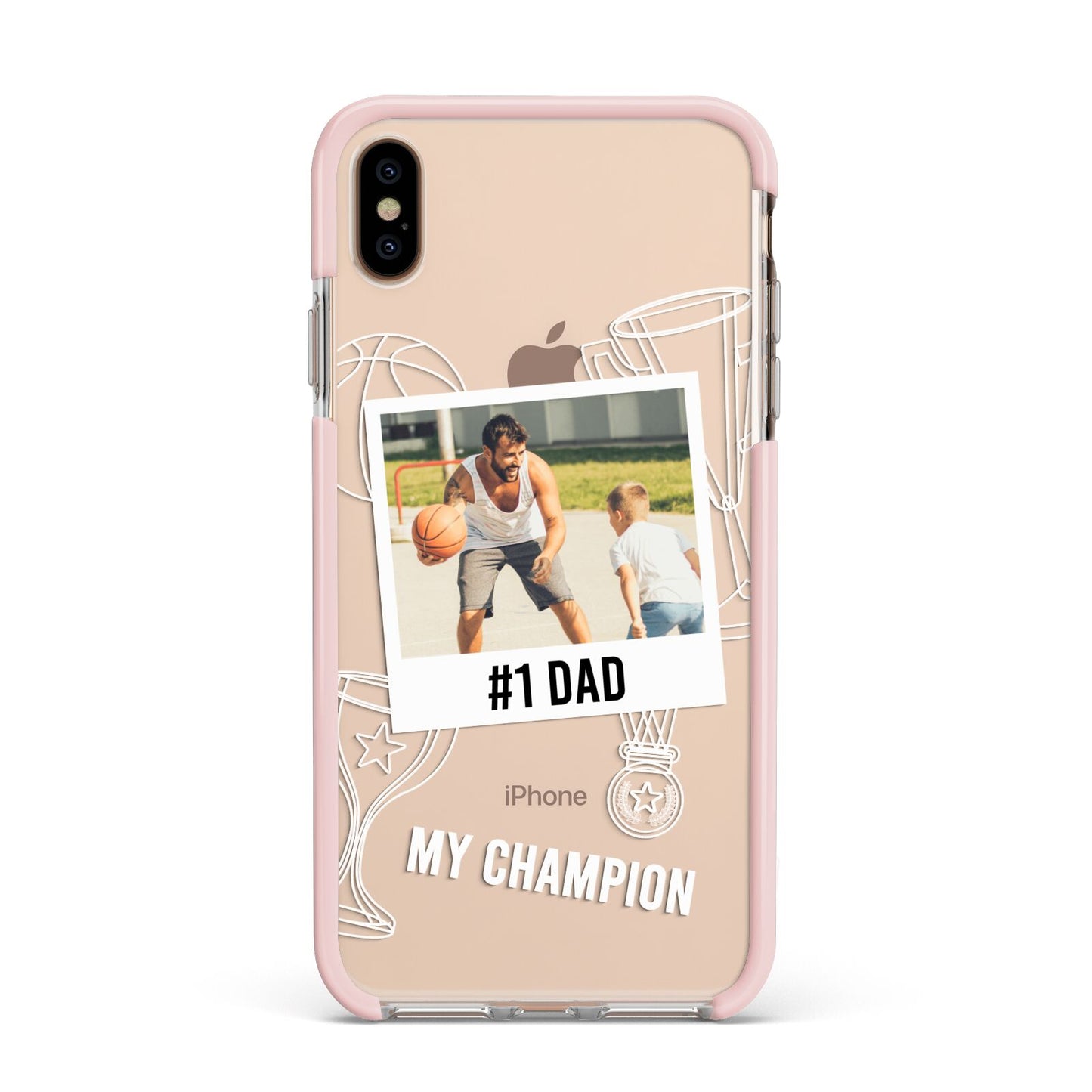 Personalised Number 1 Dad Apple iPhone Xs Max Impact Case Pink Edge on Gold Phone