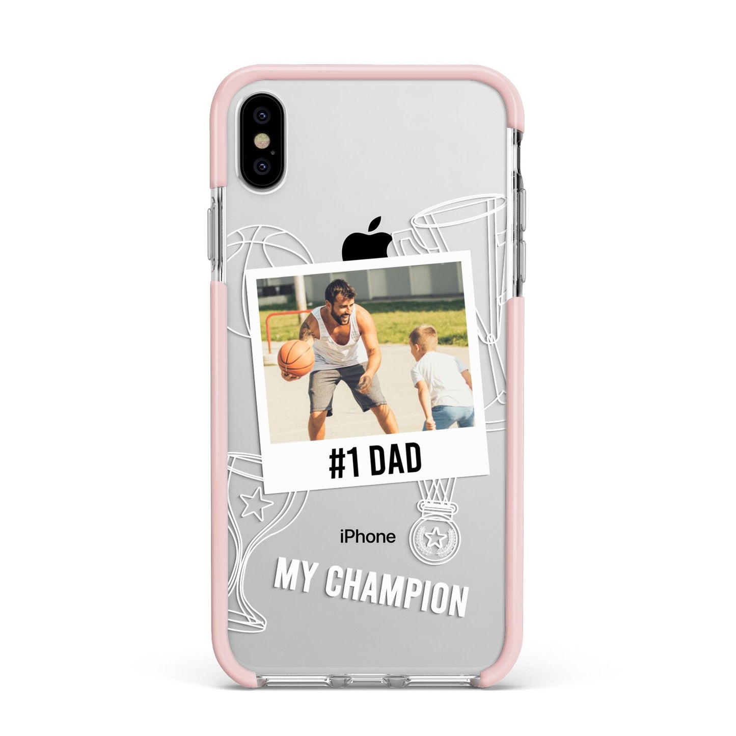 Personalised Number 1 Dad Apple iPhone Xs Max Impact Case Pink Edge on Silver Phone