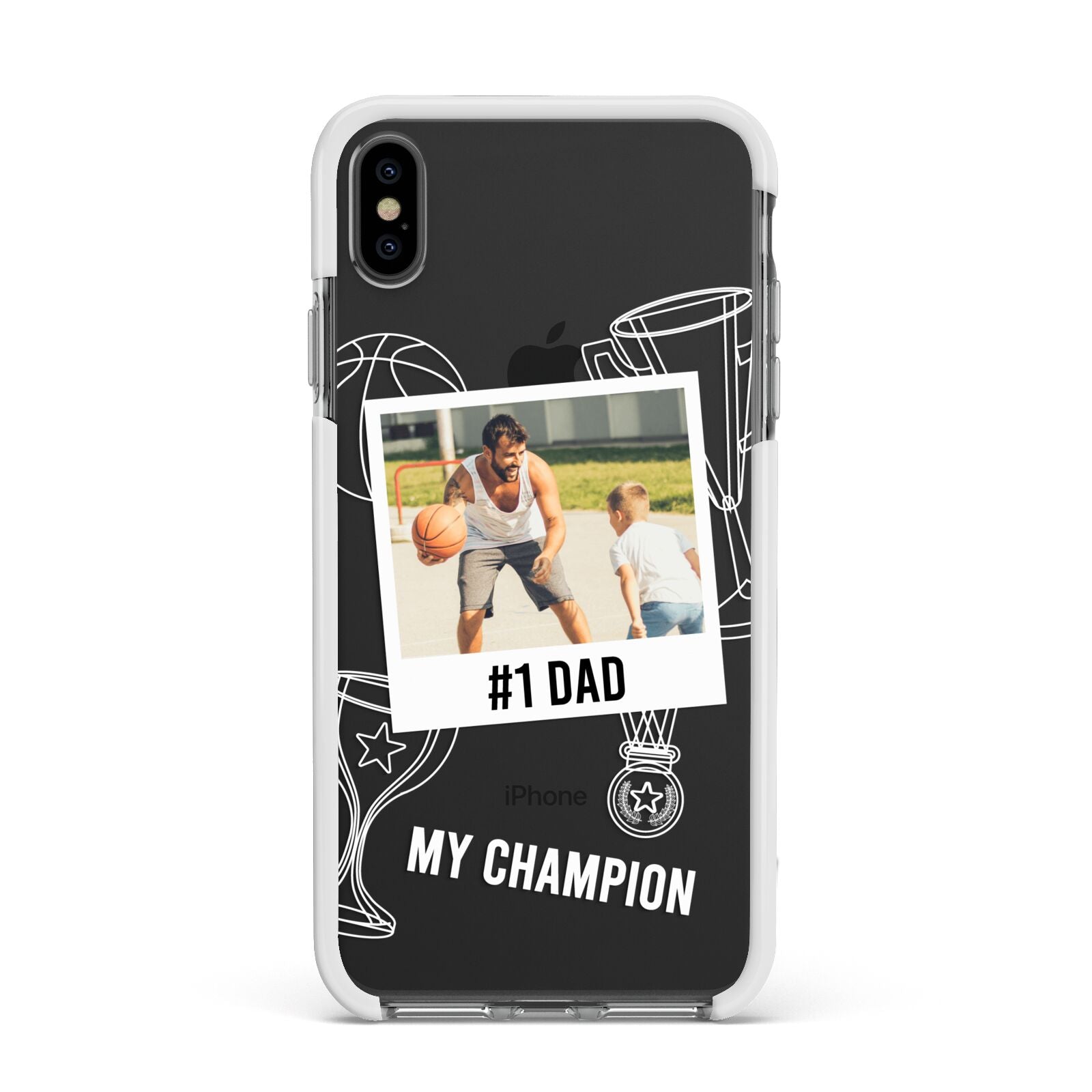 Personalised Number 1 Dad Apple iPhone Xs Max Impact Case White Edge on Black Phone