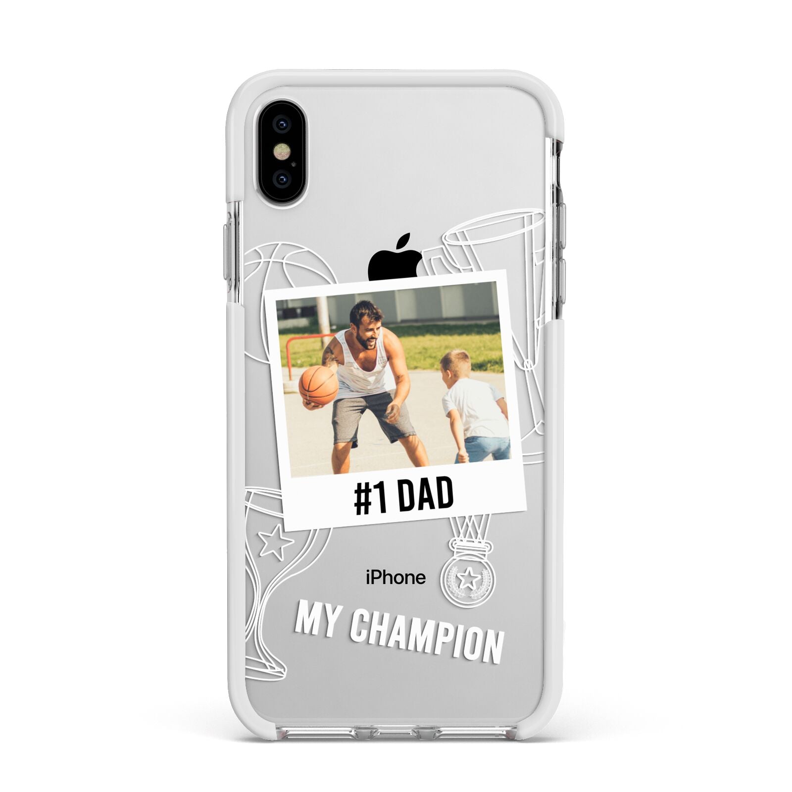 Personalised Number 1 Dad Apple iPhone Xs Max Impact Case White Edge on Silver Phone