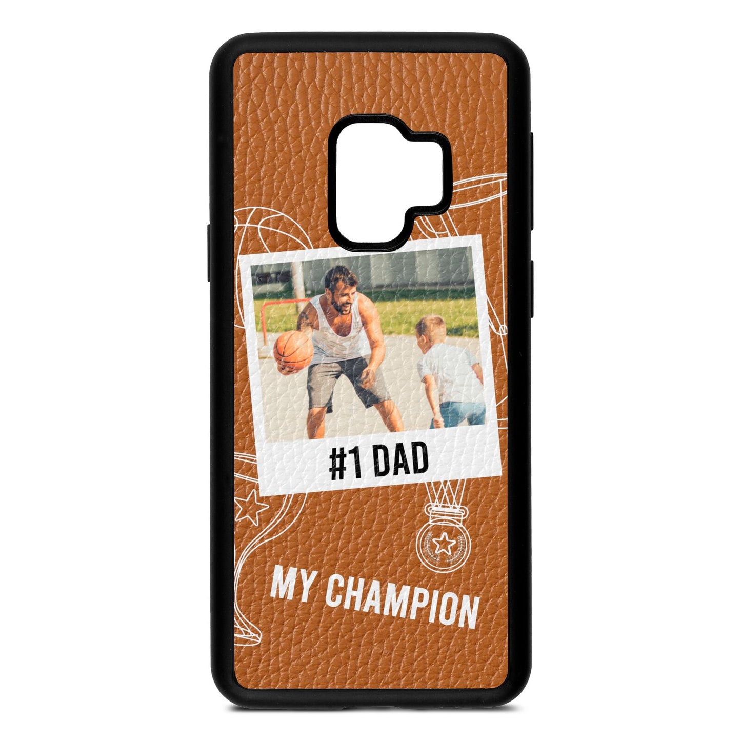 Personalised Number 1 Dad Tan Pebble Leather Samsung S9 Case