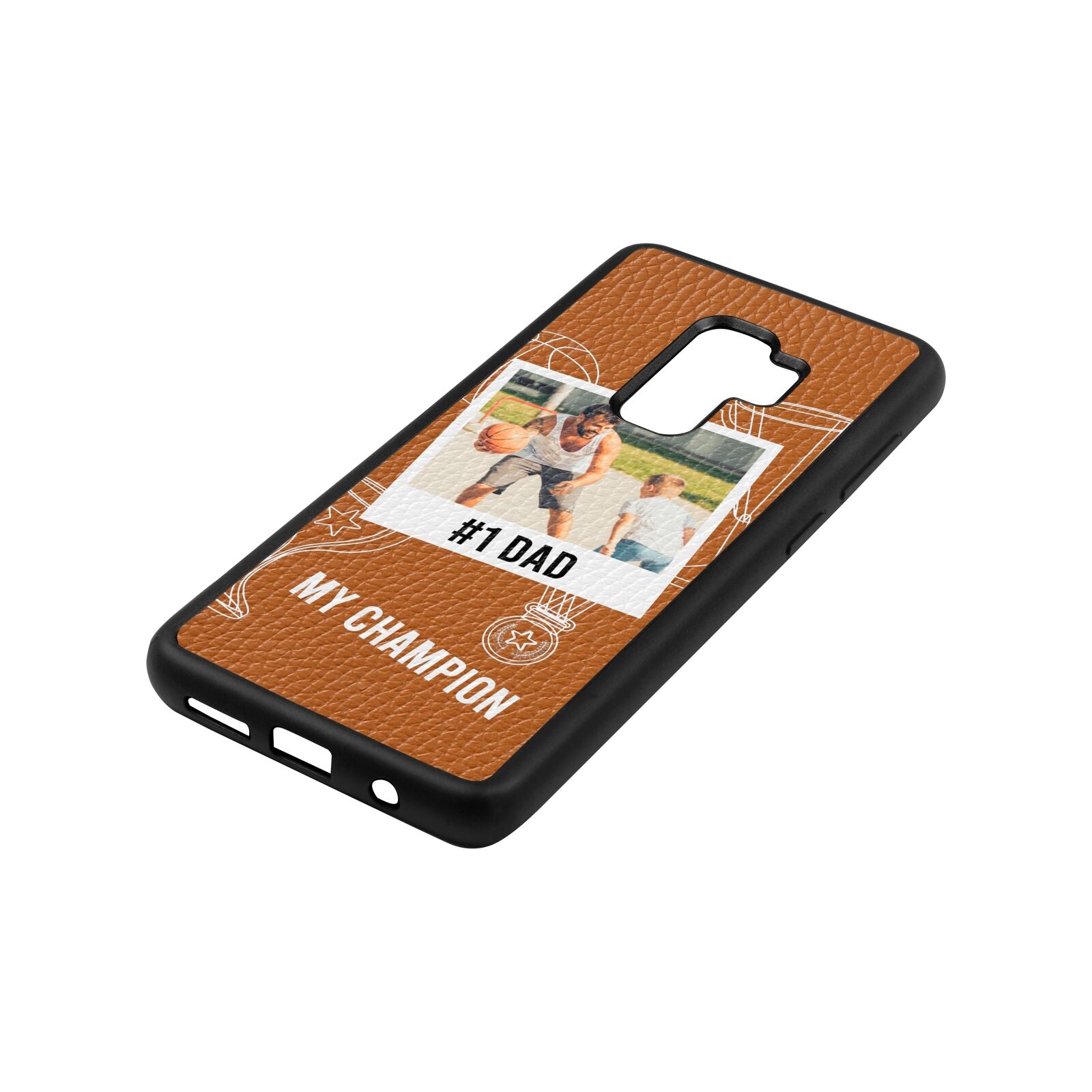 Personalised Number 1 Dad Tan Pebble Leather Samsung S9 Plus Case Side Angle