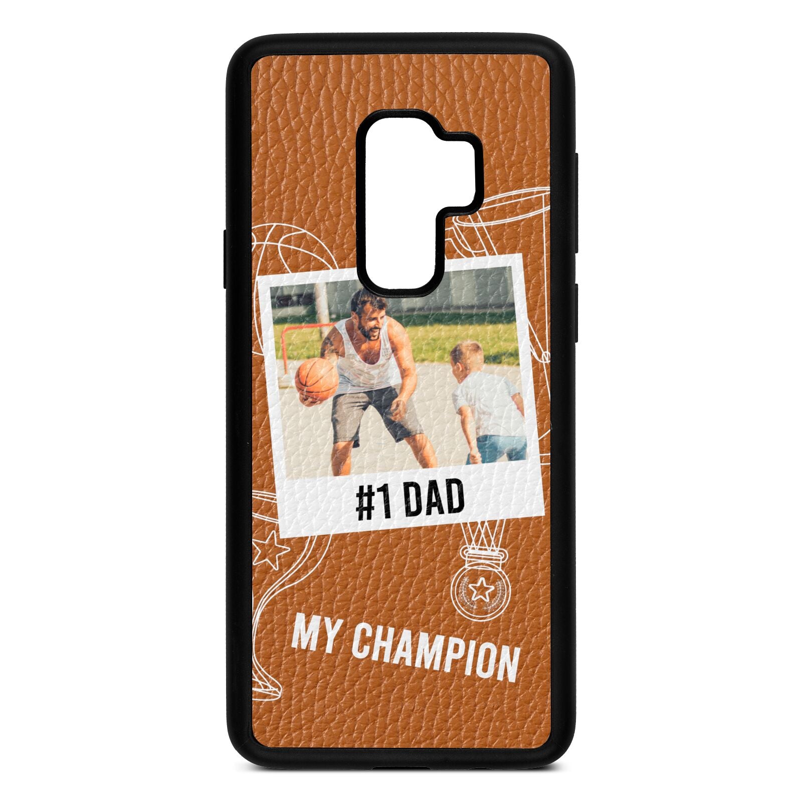 Personalised Number 1 Dad Tan Pebble Leather Samsung S9 Plus Case