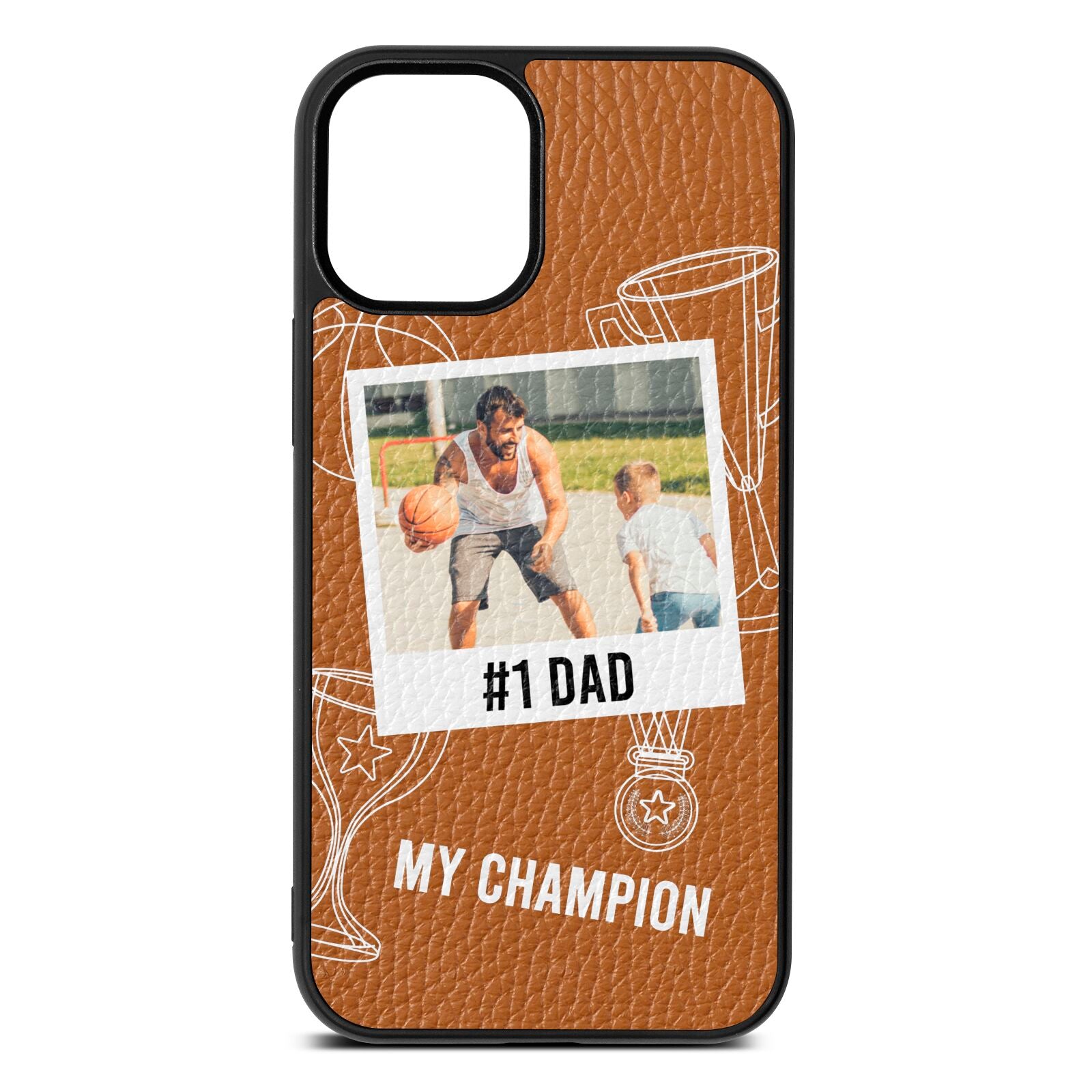Personalised Number 1 Dad Tan Pebble Leather iPhone 12 Mini Case
