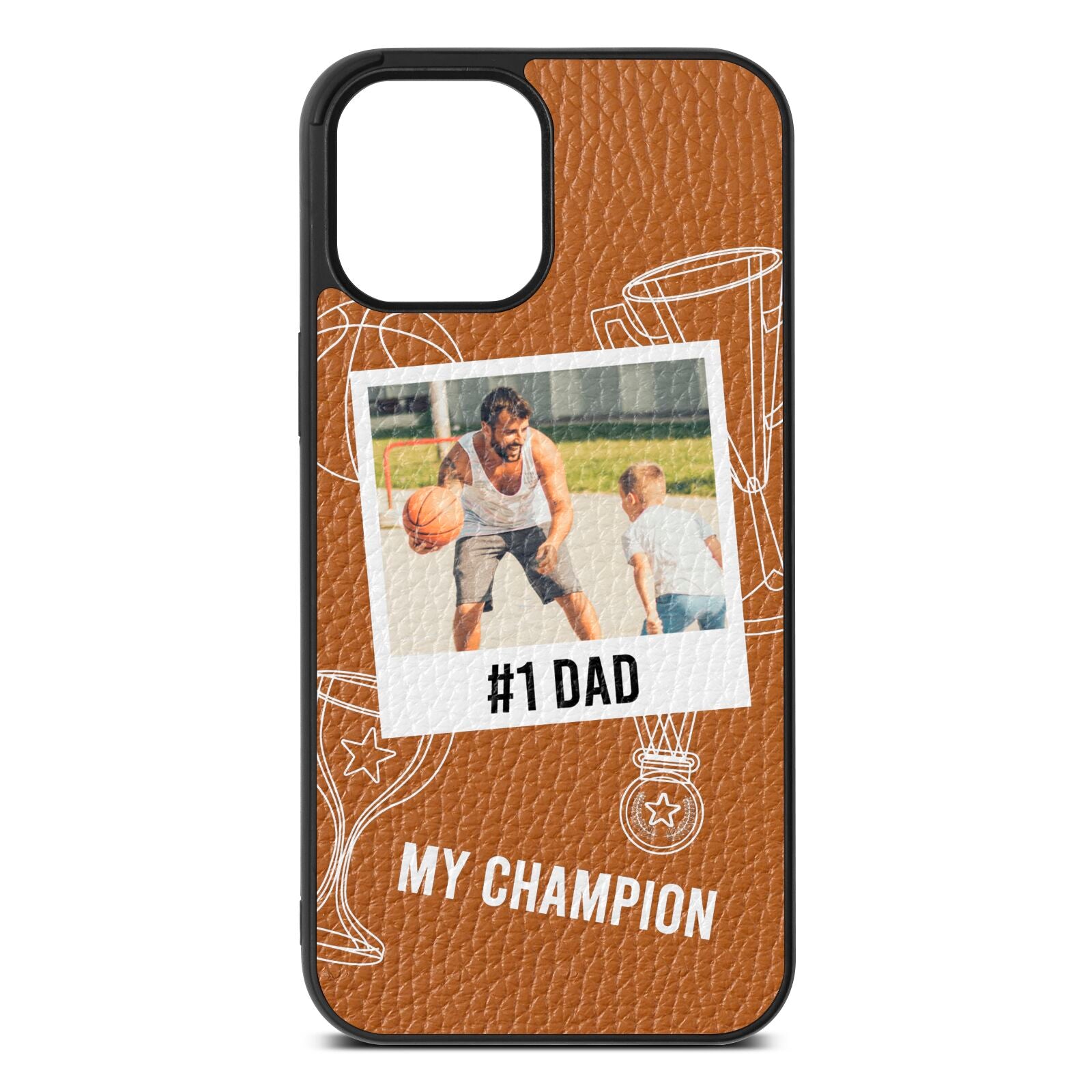 Personalised Number 1 Dad Tan Pebble Leather iPhone 12 Pro Max Case