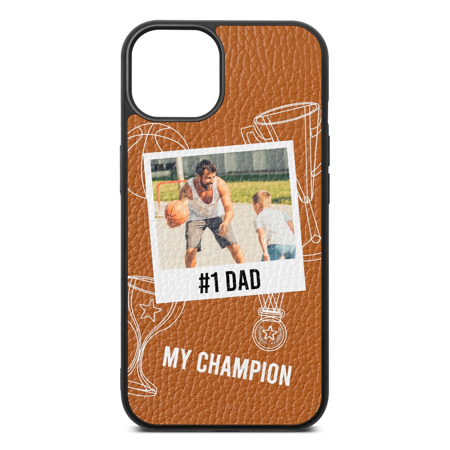Personalised Number 1 Dad Tan Pebble Leather iPhone 13 Case