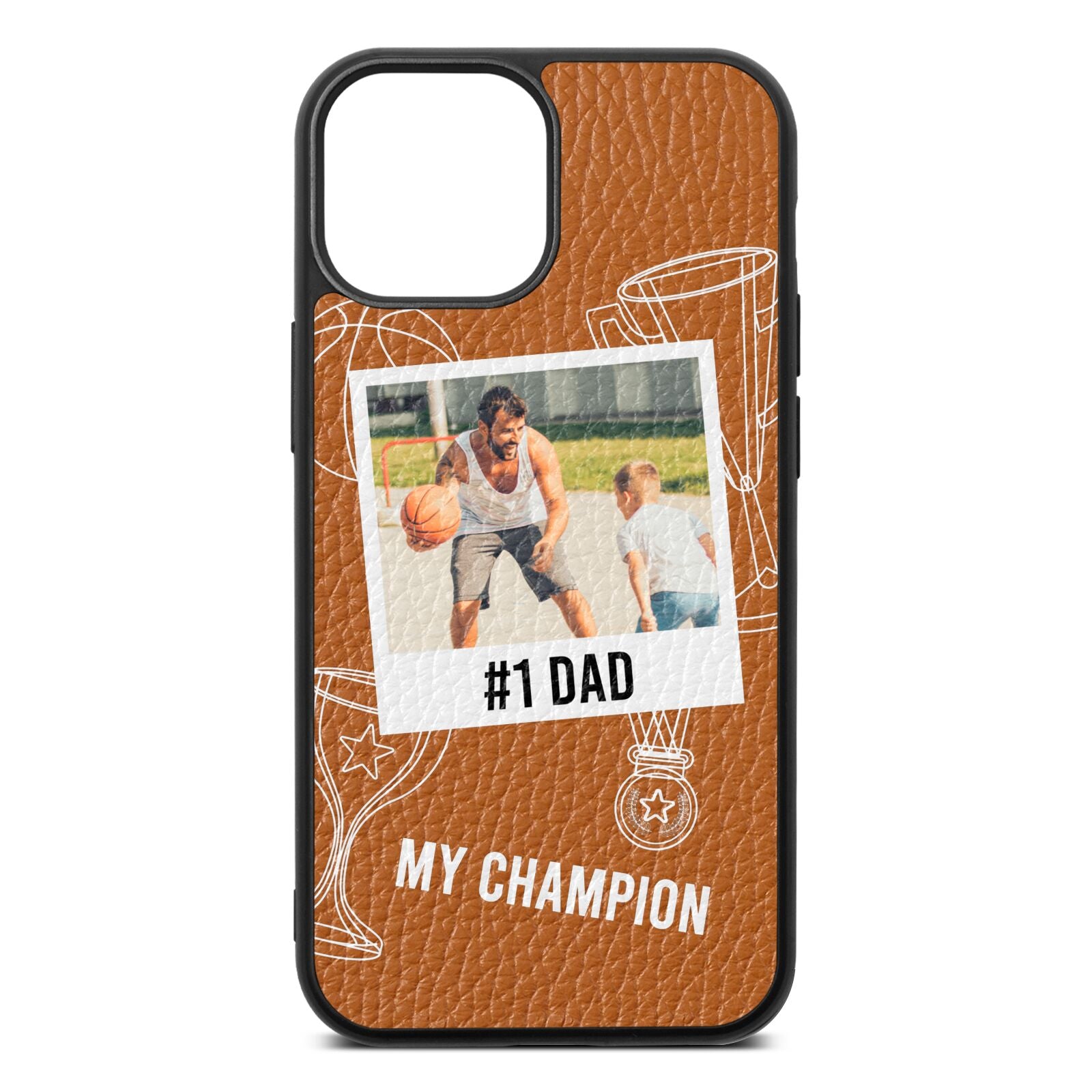 Personalised Number 1 Dad Tan Pebble Leather iPhone 13 Mini Case