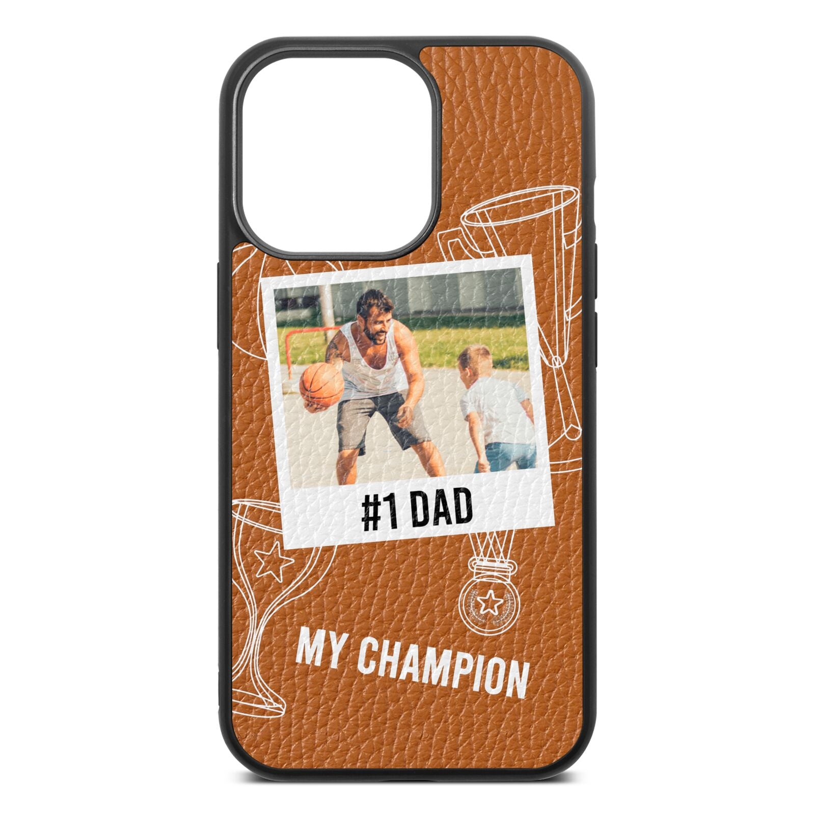 Personalised Number 1 Dad Tan Pebble Leather iPhone 13 Pro Case