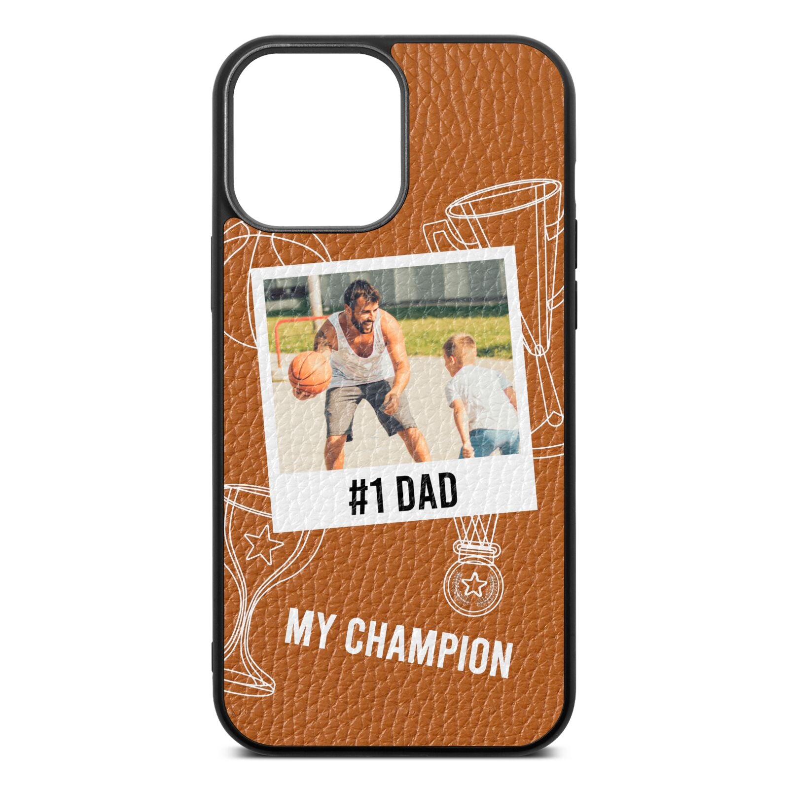 Personalised Number 1 Dad Tan Pebble Leather iPhone 13 Pro Max Case