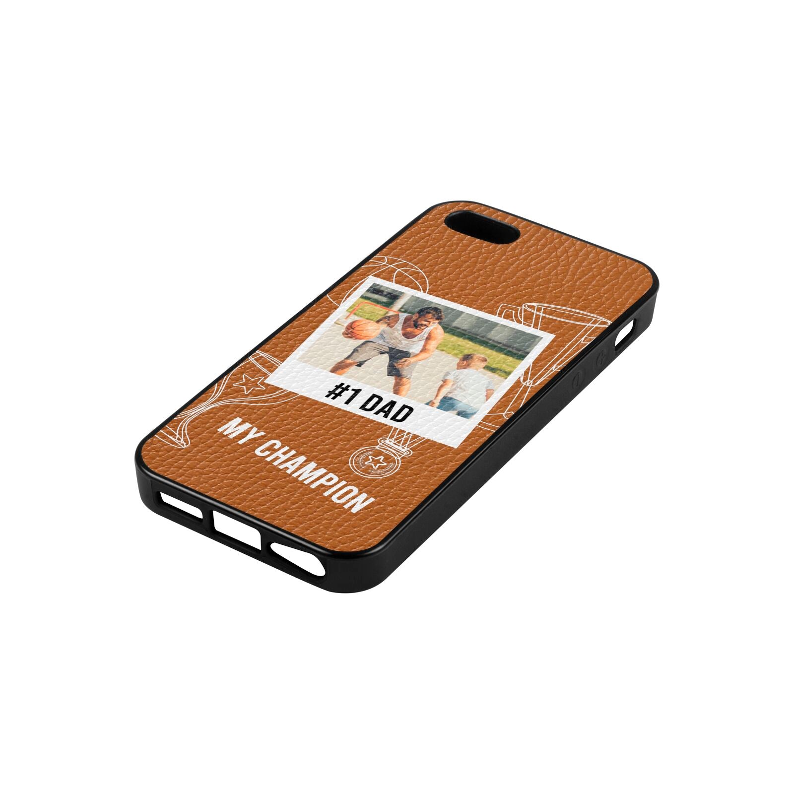 Personalised Number 1 Dad Tan Pebble Leather iPhone 5 Case Side Angle