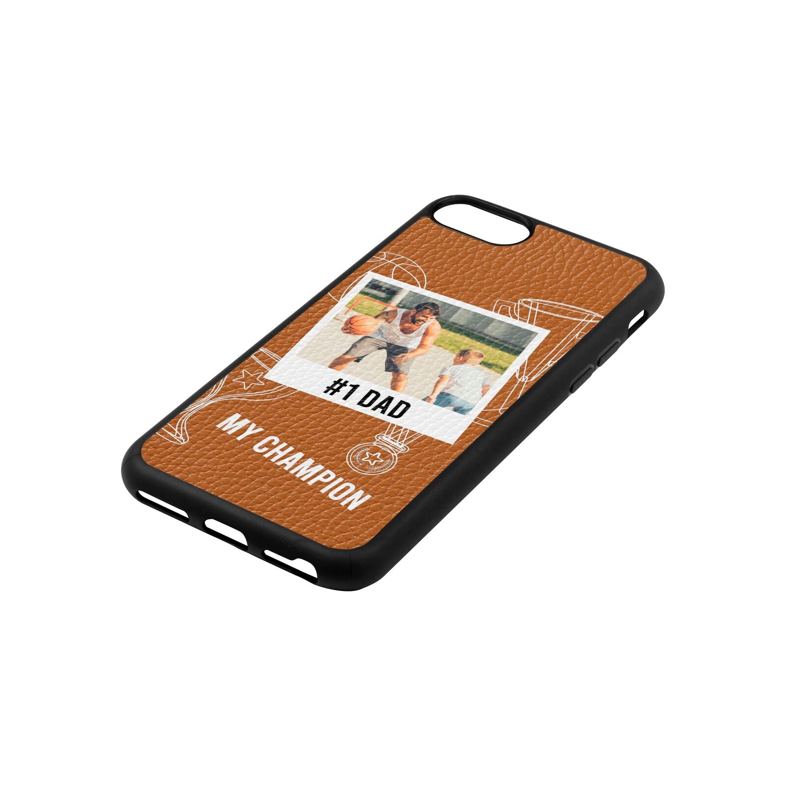 Personalised Number 1 Dad Tan Pebble Leather iPhone 8 Case Side Angle