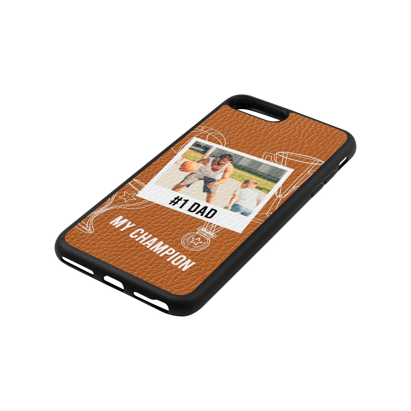 Personalised Number 1 Dad Tan Pebble Leather iPhone 8 Plus Case Side Angle