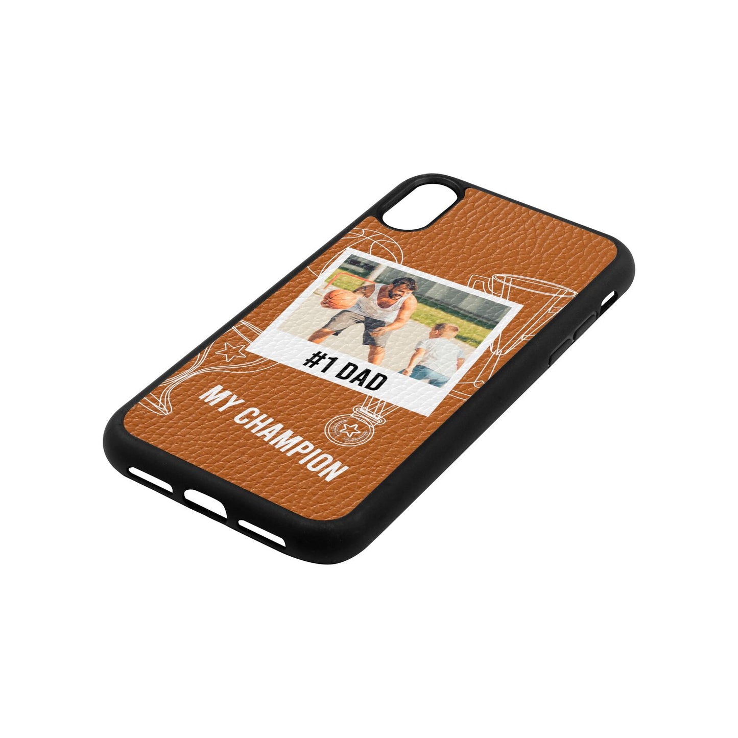 Personalised Number 1 Dad Tan Pebble Leather iPhone Xr Case Side Angle