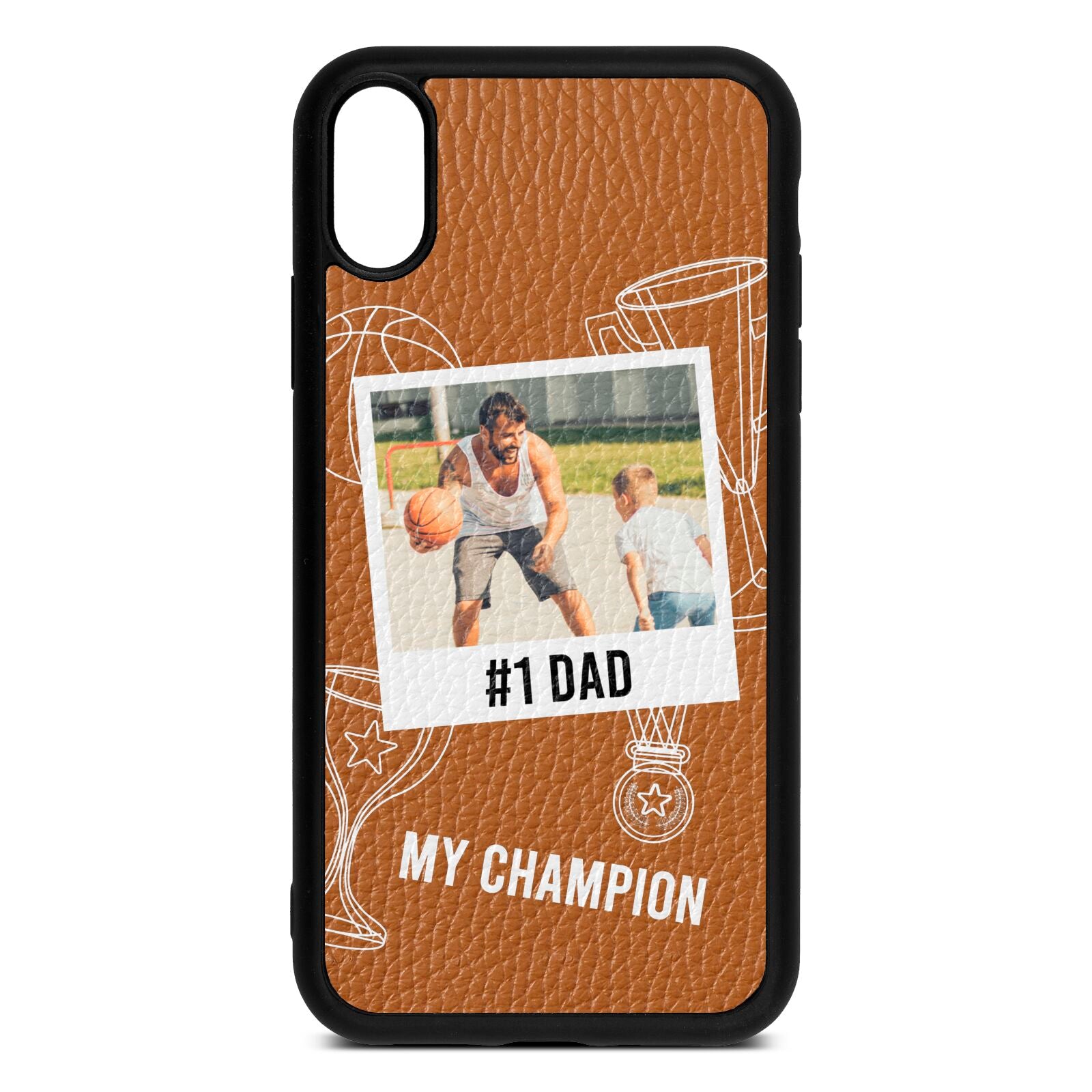 Personalised Number 1 Dad Tan Pebble Leather iPhone Xr Case