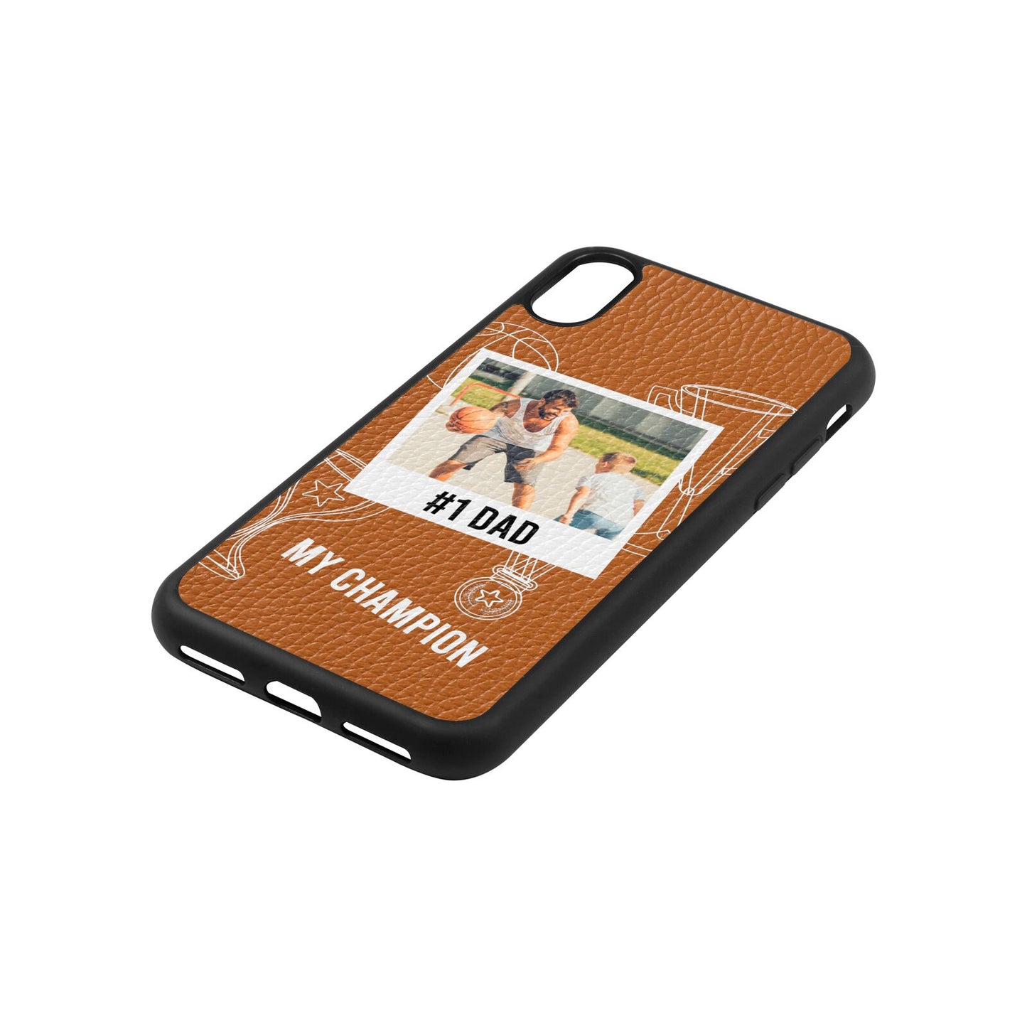 Personalised Number 1 Dad Tan Pebble Leather iPhone Xs Case Side Angle