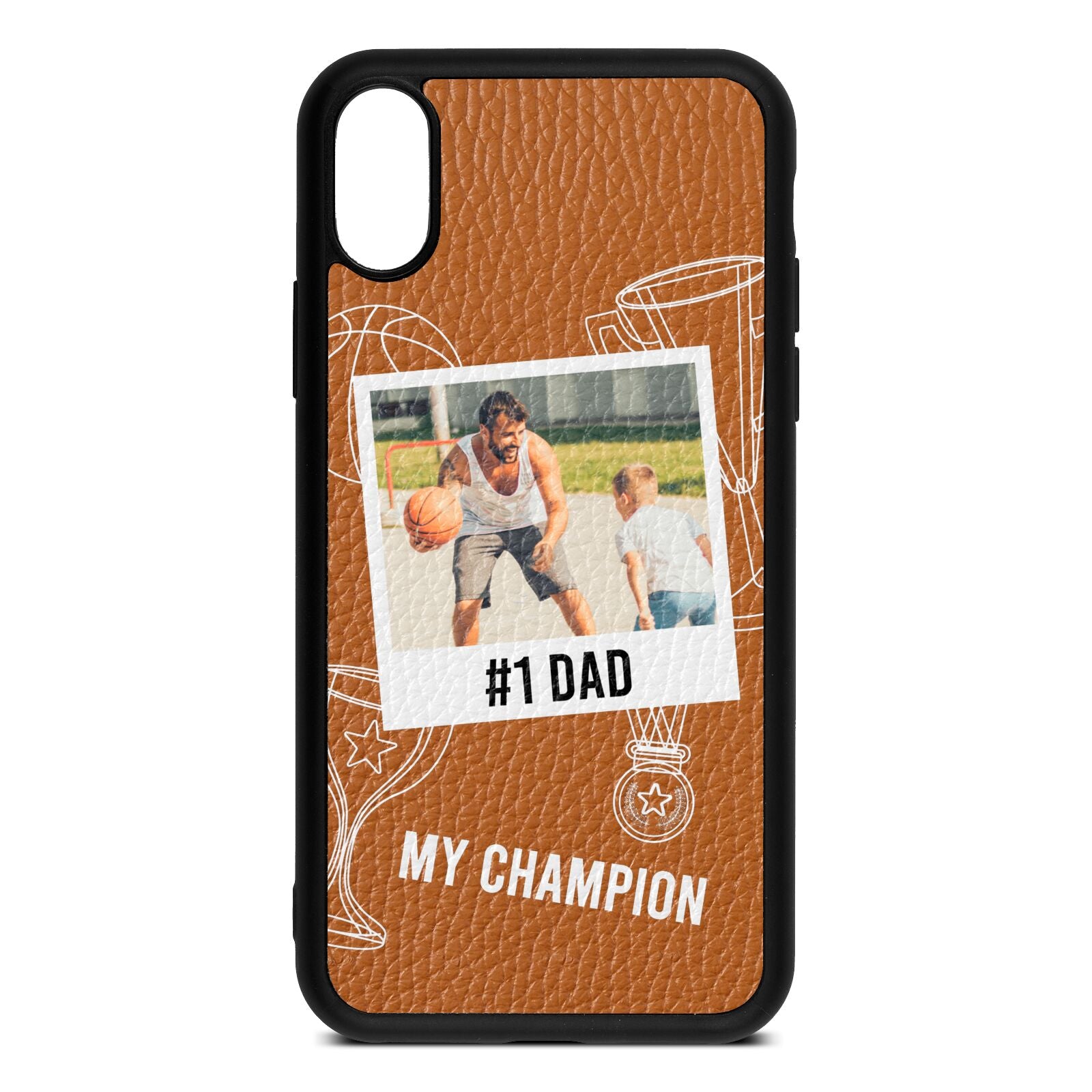 Personalised Number 1 Dad Tan Pebble Leather iPhone Xs Case