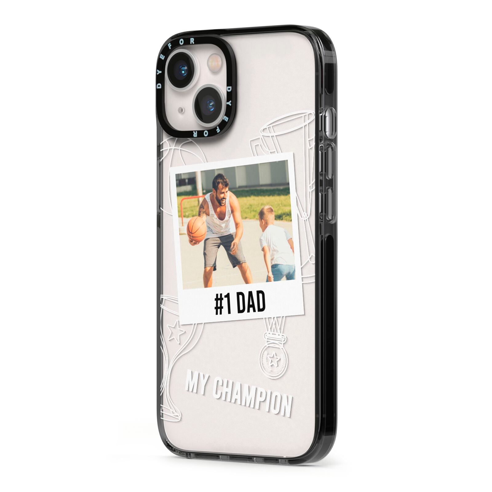 Personalised Number 1 Dad iPhone 13 Black Impact Case Side Angle on Silver phone
