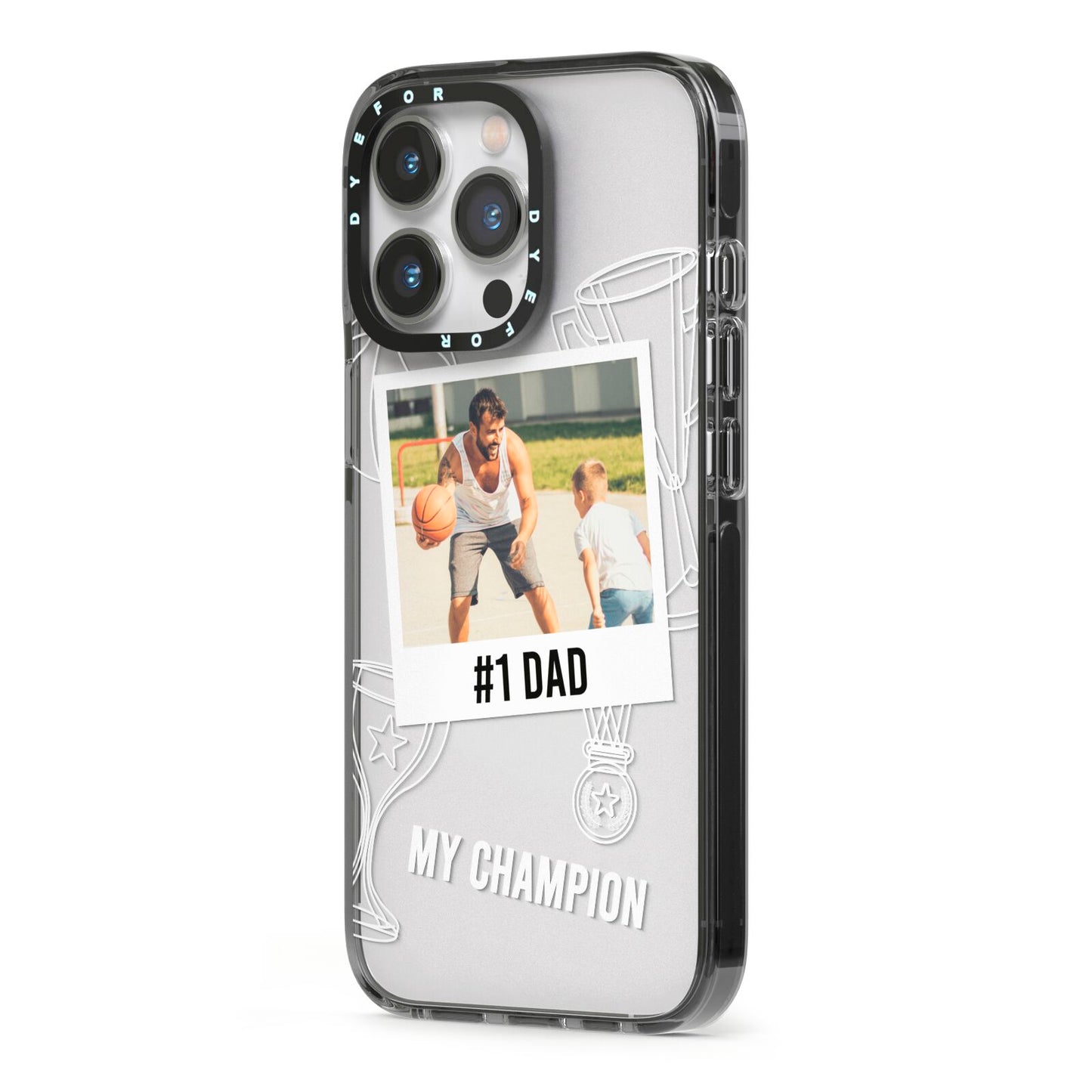 Personalised Number 1 Dad iPhone 13 Pro Black Impact Case Side Angle on Silver phone