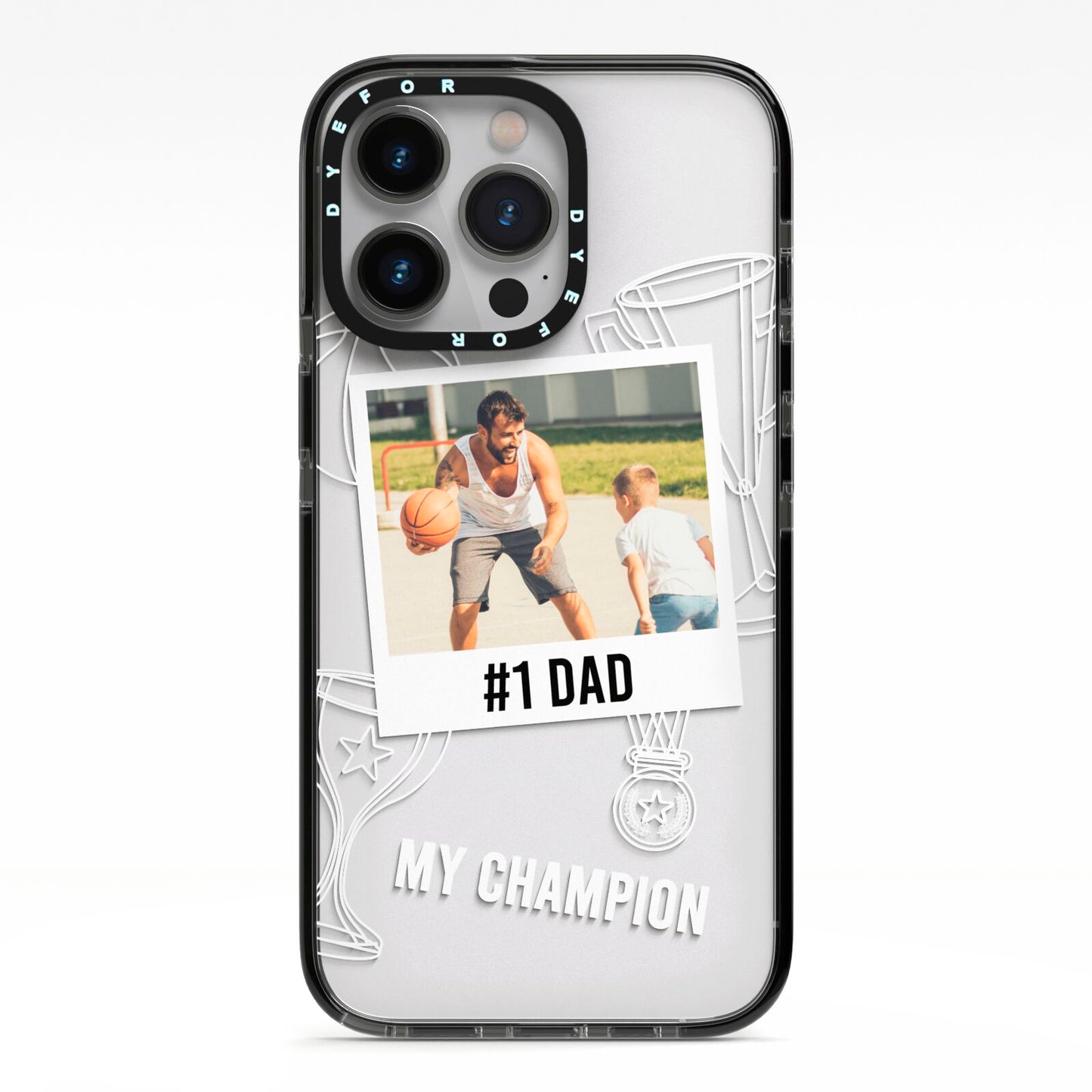 Personalised Number 1 Dad iPhone 13 Pro Black Impact Case on Silver phone