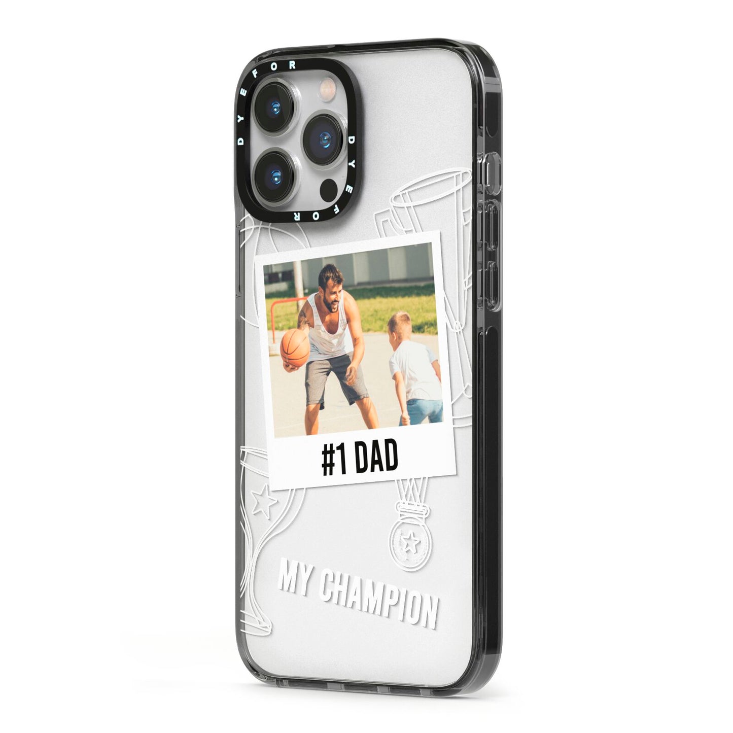 Personalised Number 1 Dad iPhone 13 Pro Max Black Impact Case Side Angle on Silver phone