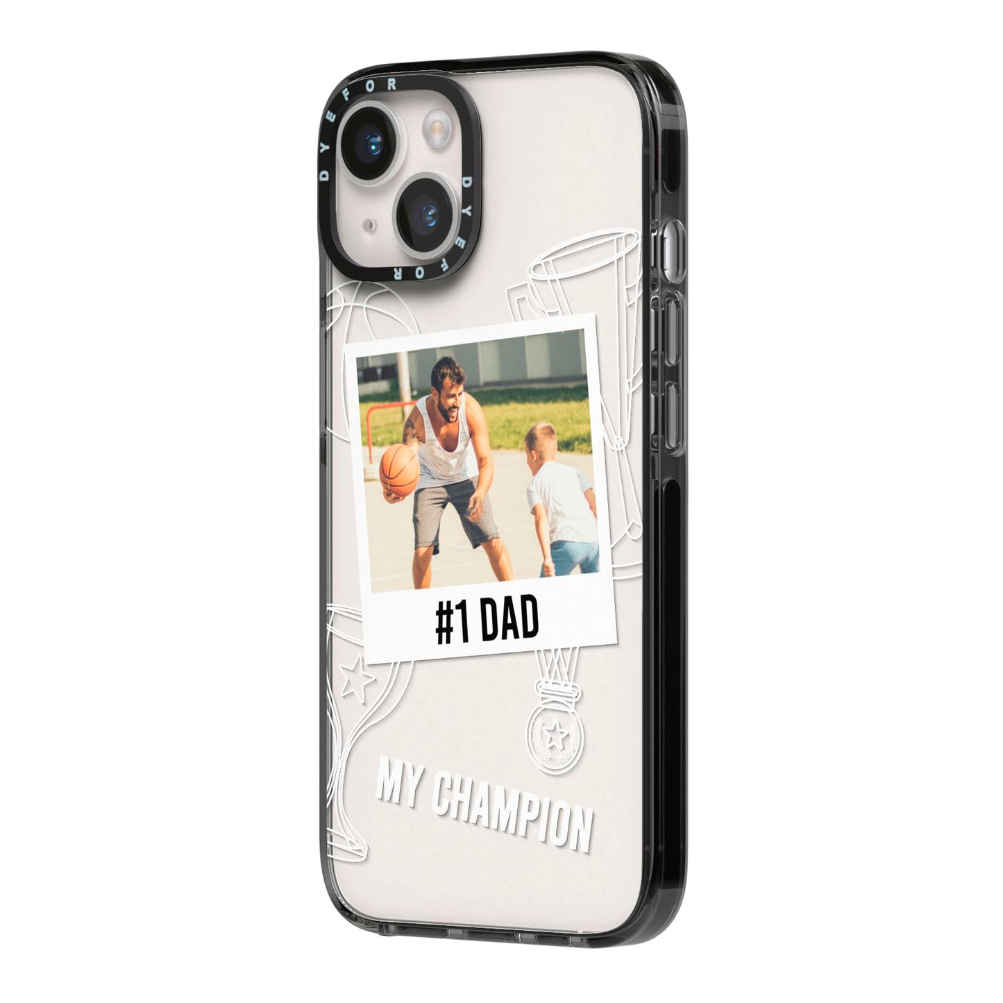 Personalised Number 1 Dad iPhone 14 Black Impact Case Side Angle on Silver phone
