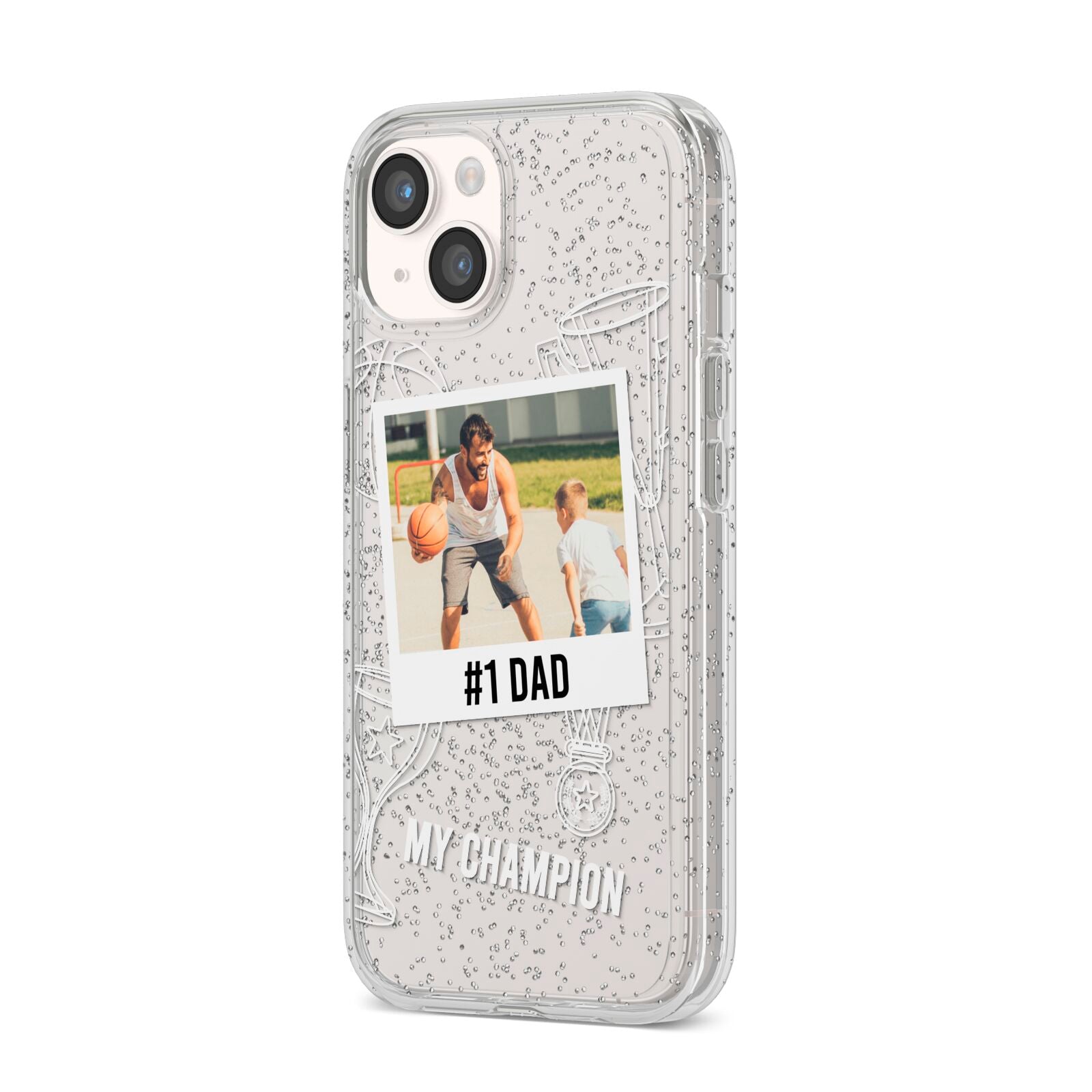 Personalised Number 1 Dad iPhone 14 Glitter Tough Case Starlight Angled Image