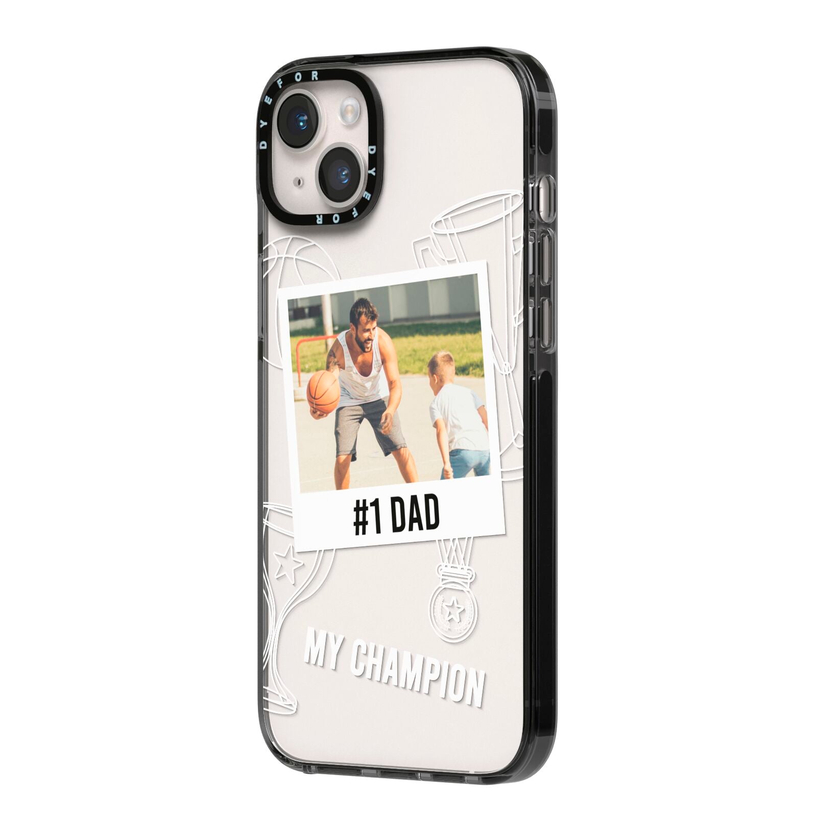 Personalised Number 1 Dad iPhone 14 Plus Black Impact Case Side Angle on Silver phone
