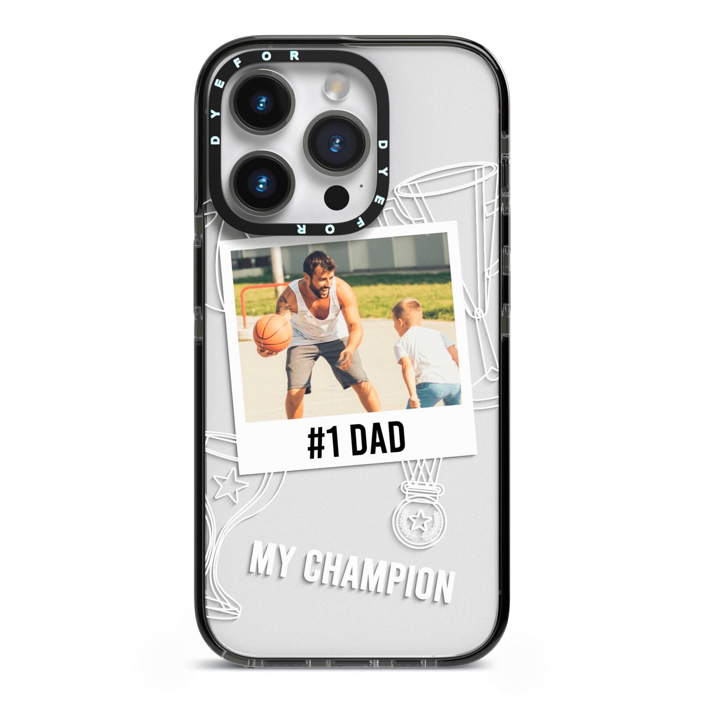 Personalised Number 1 Dad iPhone 14 Pro Black Impact Case on Silver phone