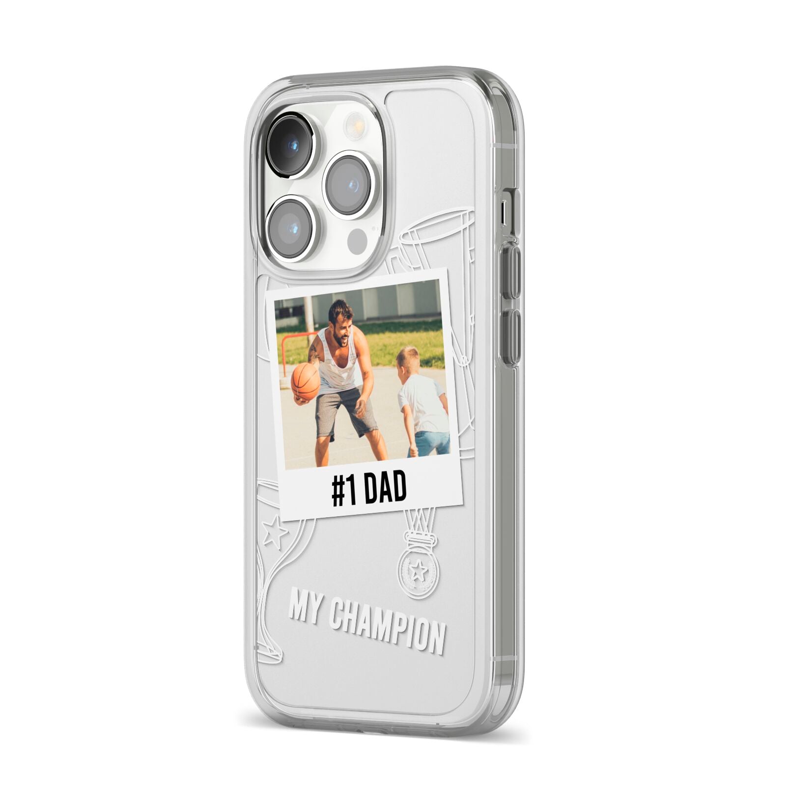 Personalised Number 1 Dad iPhone 14 Pro Clear Tough Case Silver Angled Image