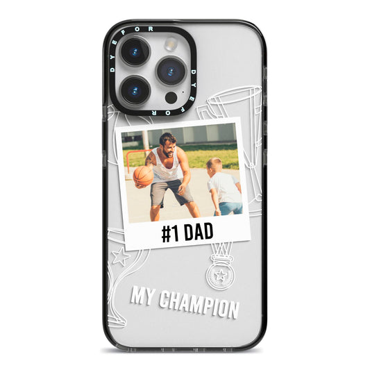 Personalised Number 1 Dad iPhone 14 Pro Max Black Impact Case on Silver phone