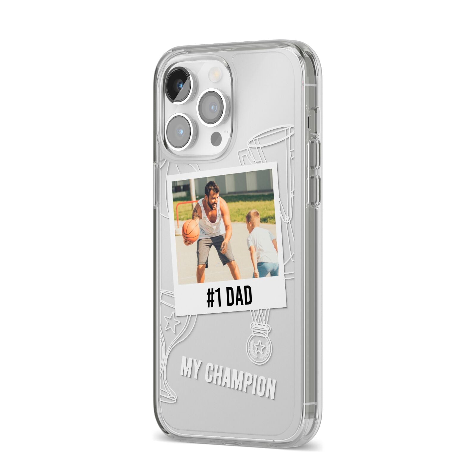 Personalised Number 1 Dad iPhone 14 Pro Max Clear Tough Case Silver Angled Image