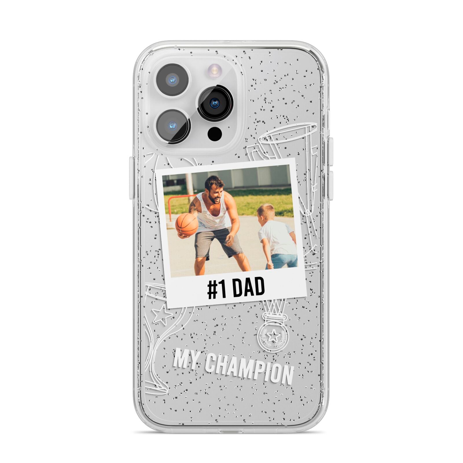 Personalised Number 1 Dad iPhone 14 Pro Max Glitter Tough Case Silver