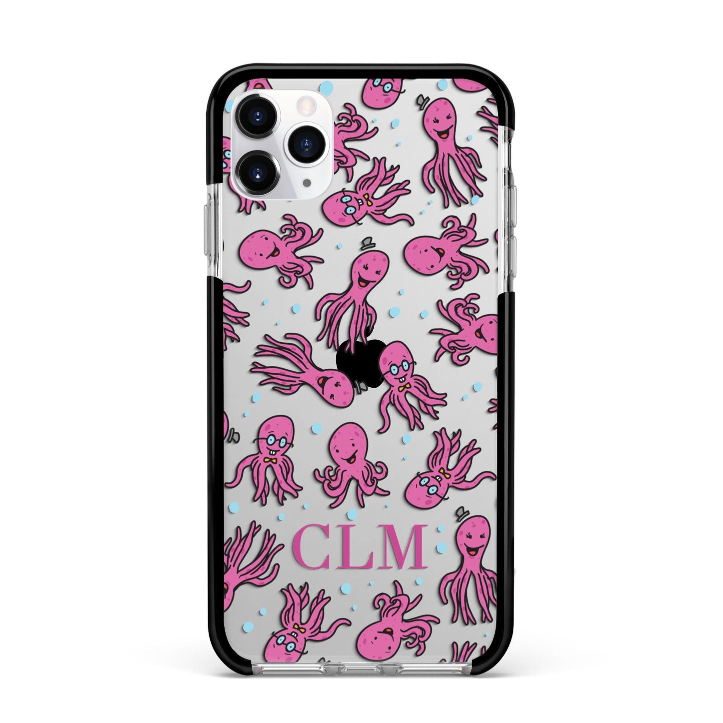 Personalised Octopus Initials Apple iPhone 11 Pro Max in Silver with Black Impact Case