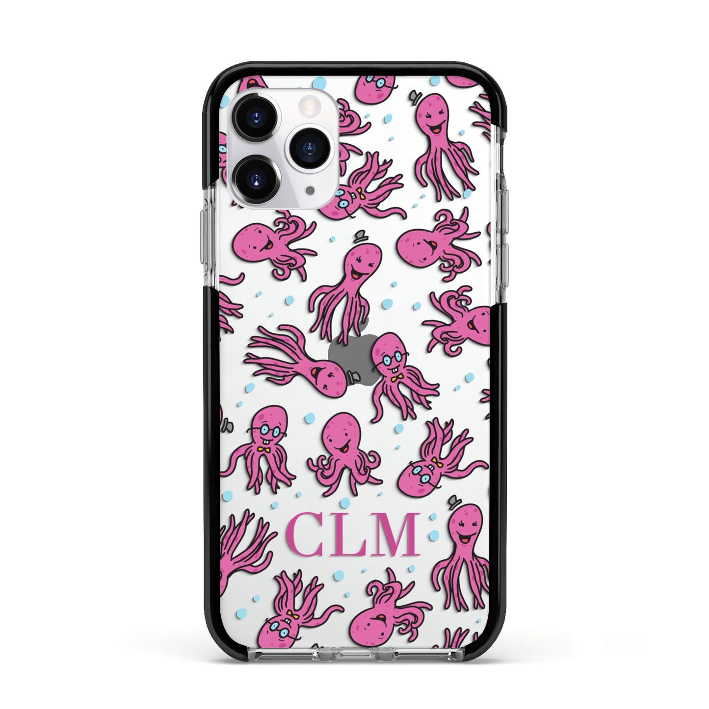 Personalised Octopus Initials Apple iPhone 11 Pro in Silver with Black Impact Case