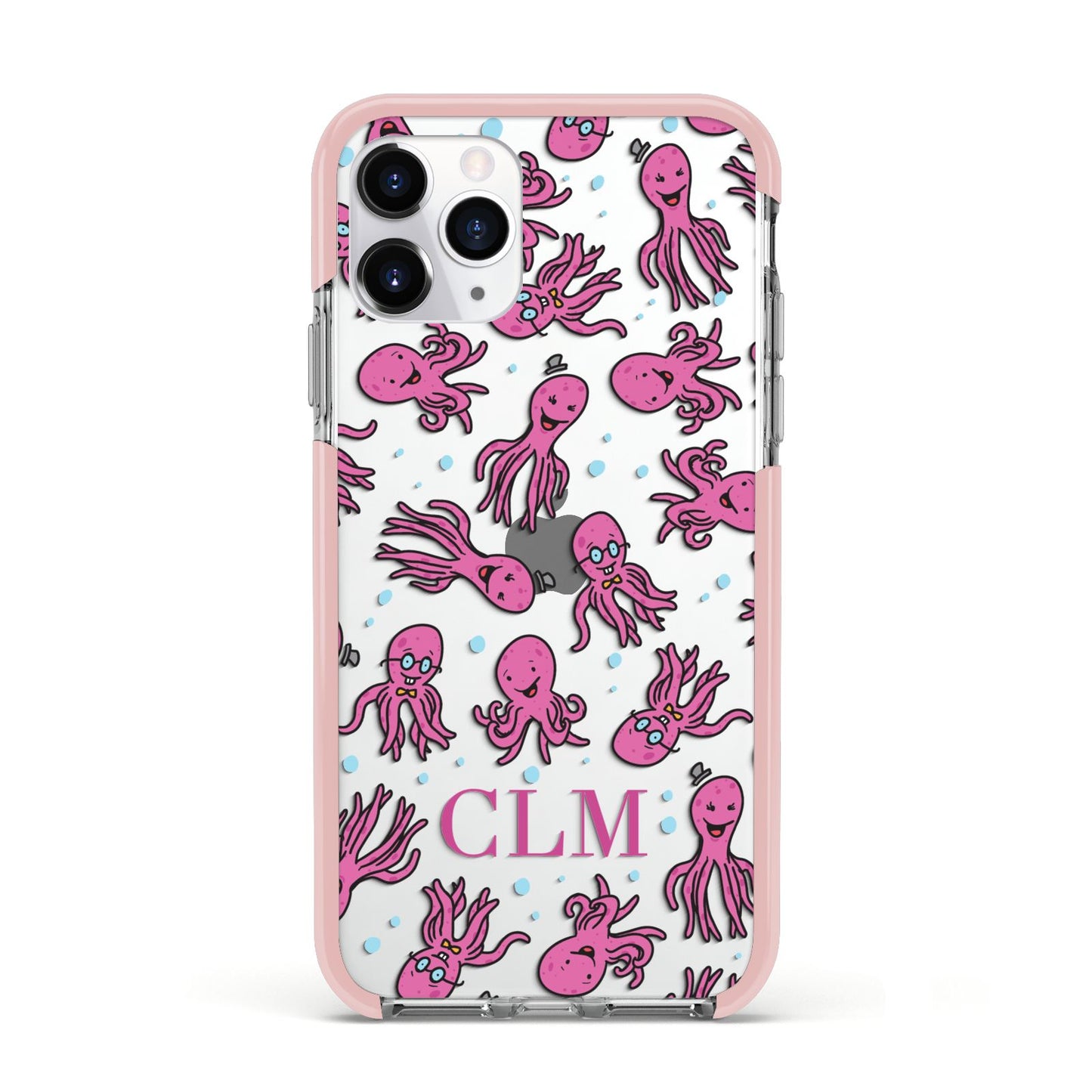 Personalised Octopus Initials Apple iPhone 11 Pro in Silver with Pink Impact Case