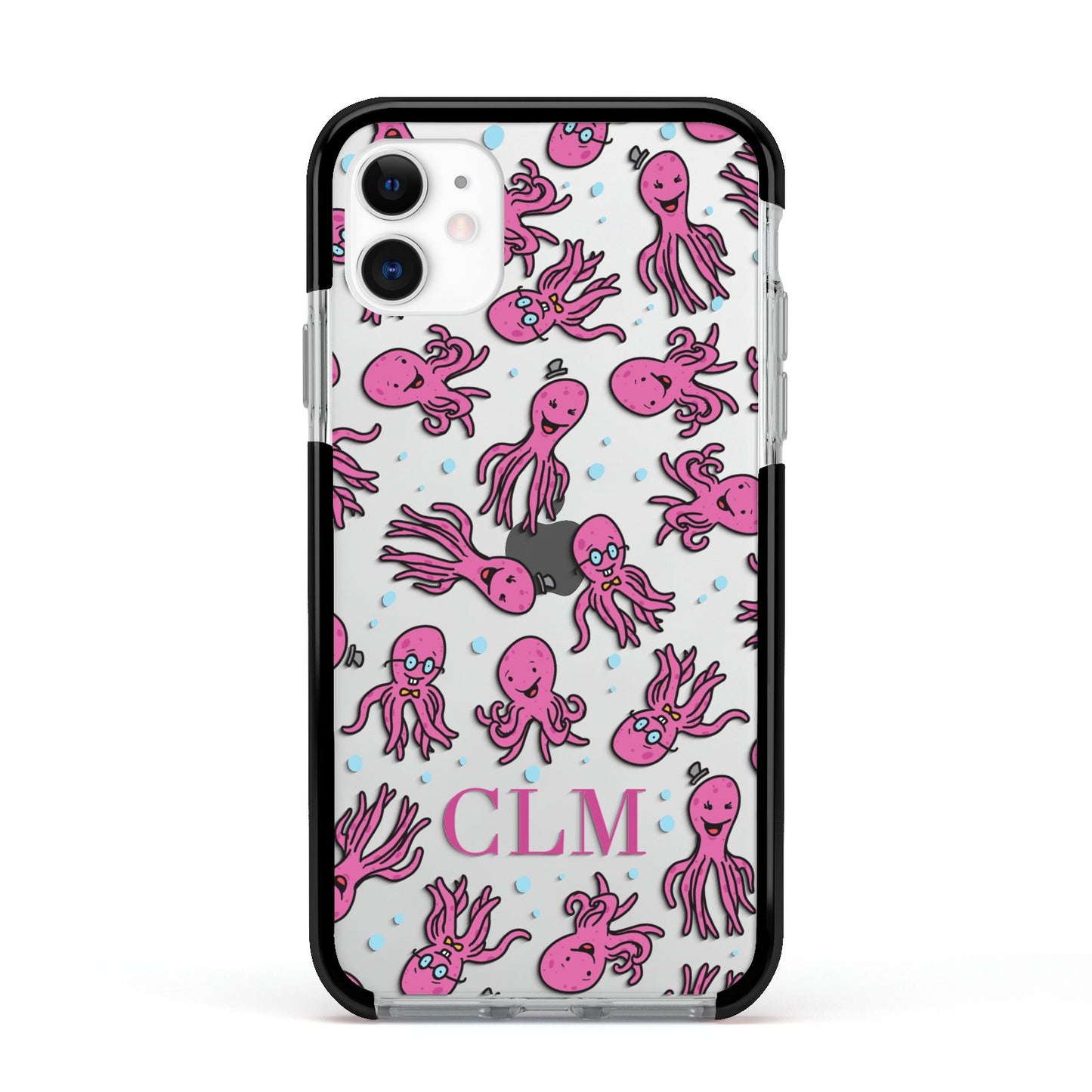 Personalised Octopus Initials Apple iPhone 11 in White with Black Impact Case