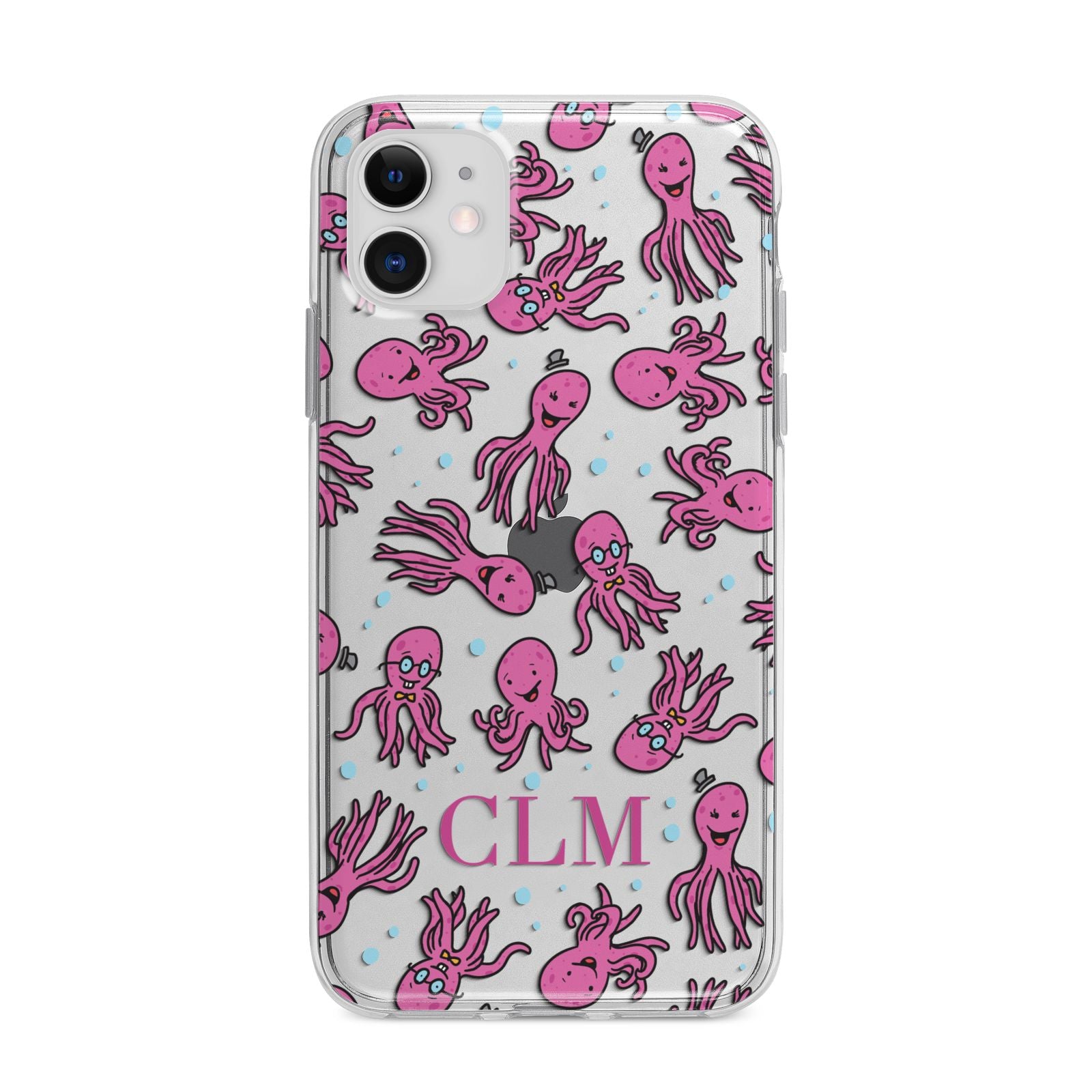 Personalised Octopus Initials Apple iPhone 11 in White with Bumper Case