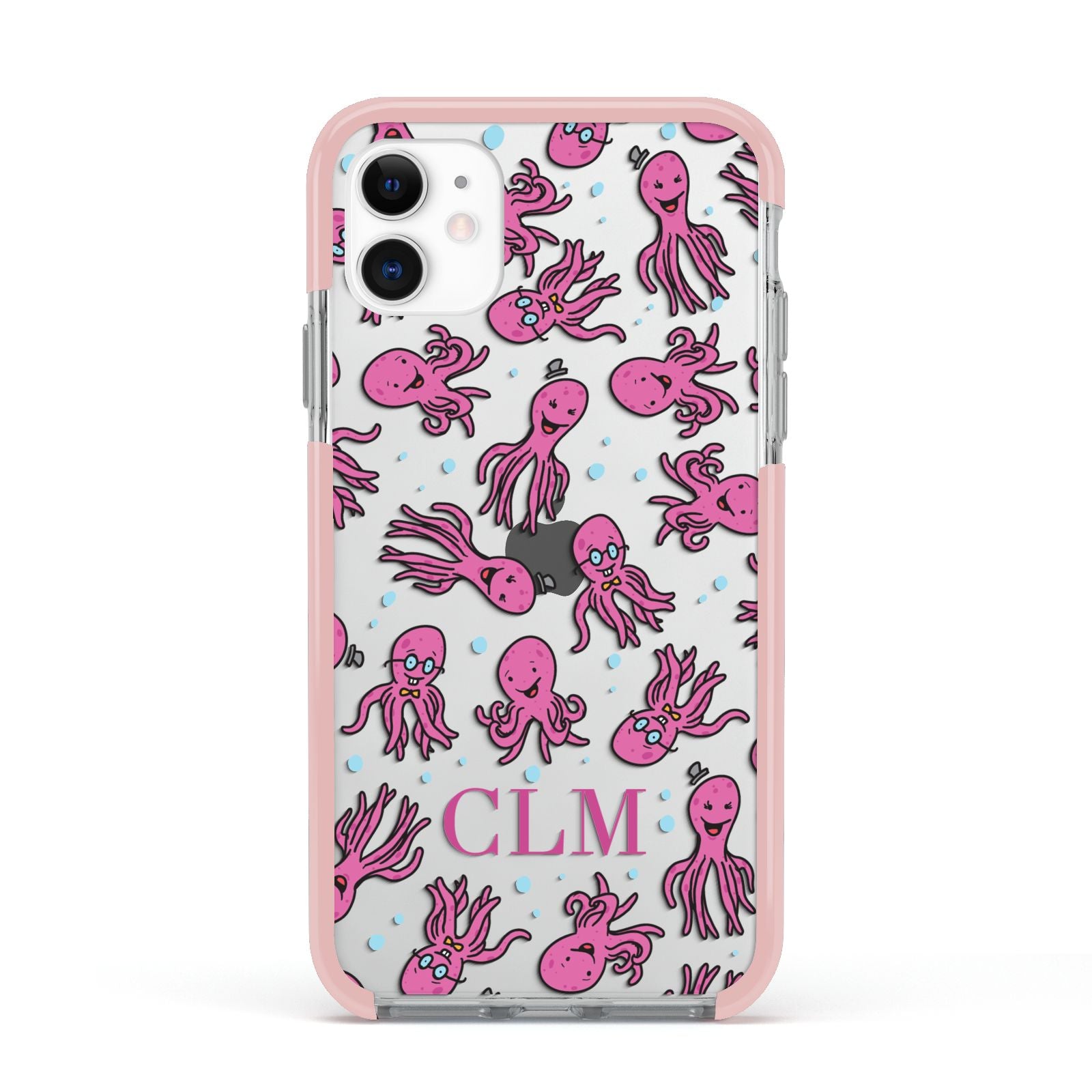 Personalised Octopus Initials Apple iPhone 11 in White with Pink Impact Case