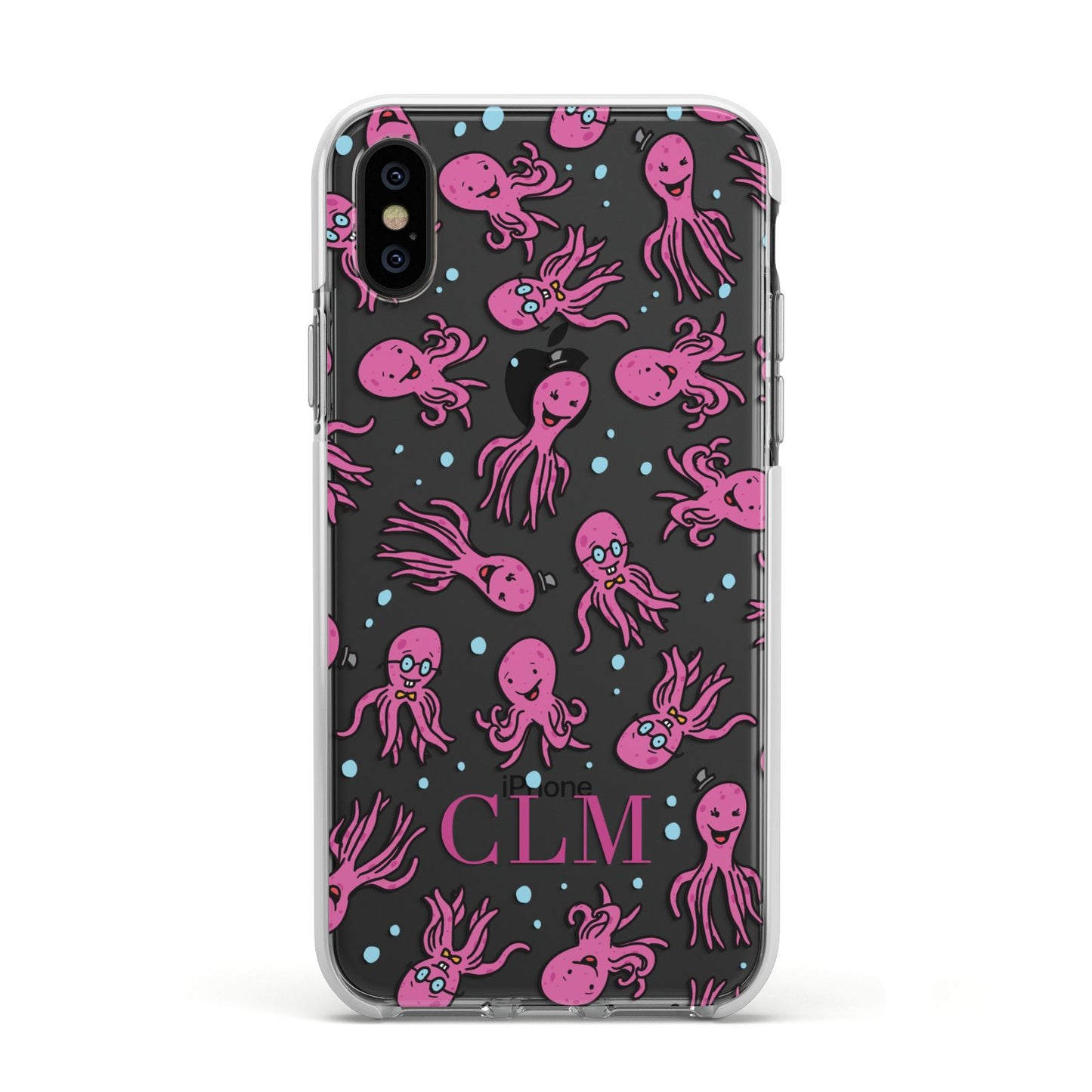 Personalised Octopus Initials Apple iPhone Xs Impact Case White Edge on Black Phone
