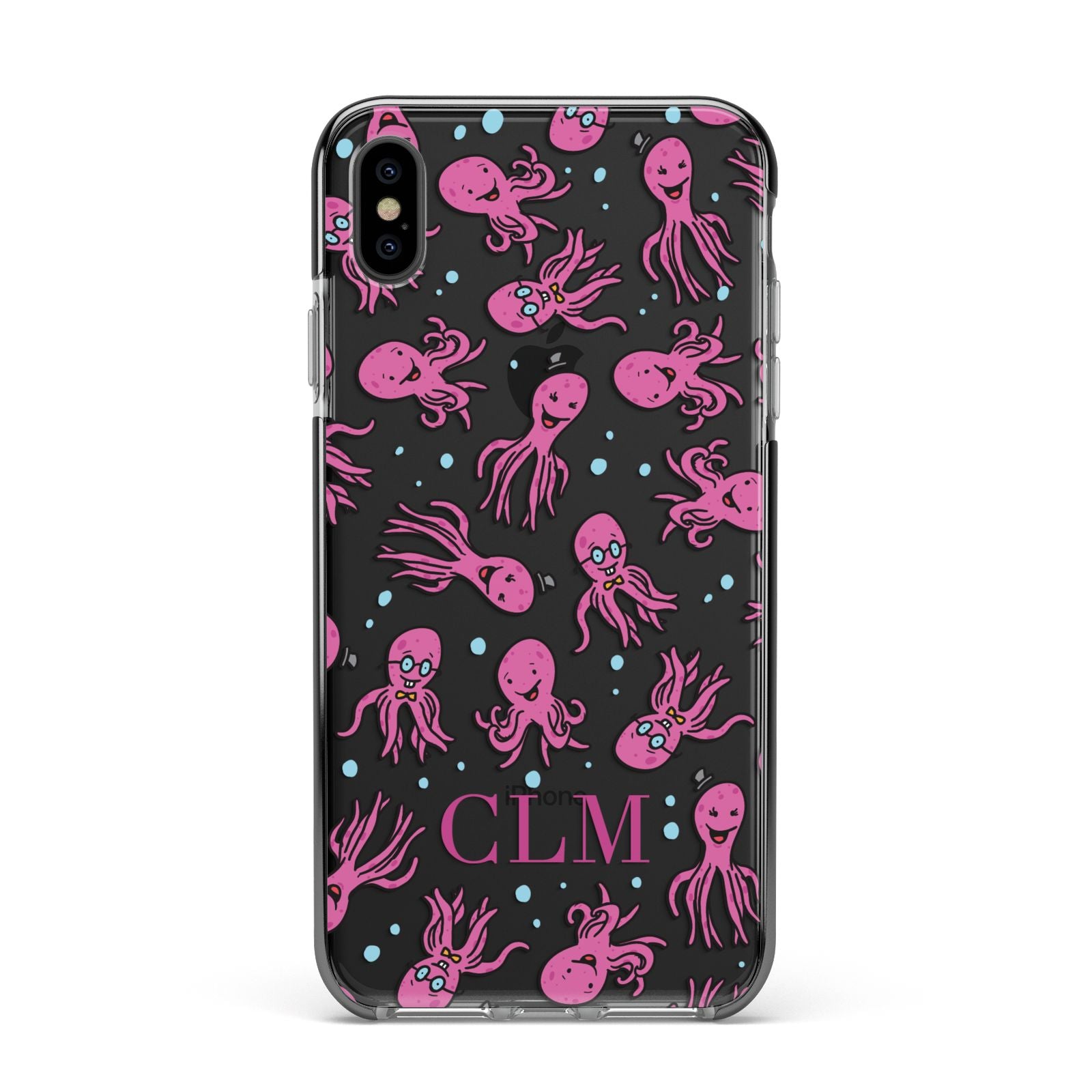 Personalised Octopus Initials Apple iPhone Xs Max Impact Case Black Edge on Black Phone