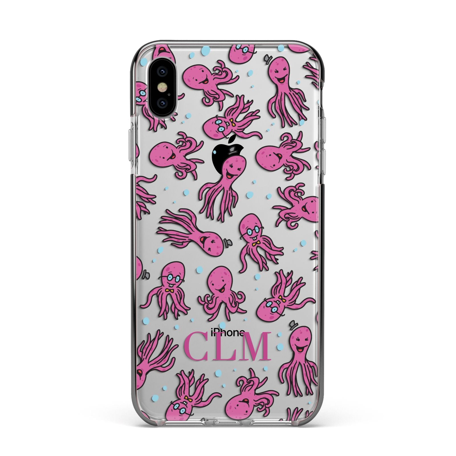 Personalised Octopus Initials Apple iPhone Xs Max Impact Case Black Edge on Silver Phone
