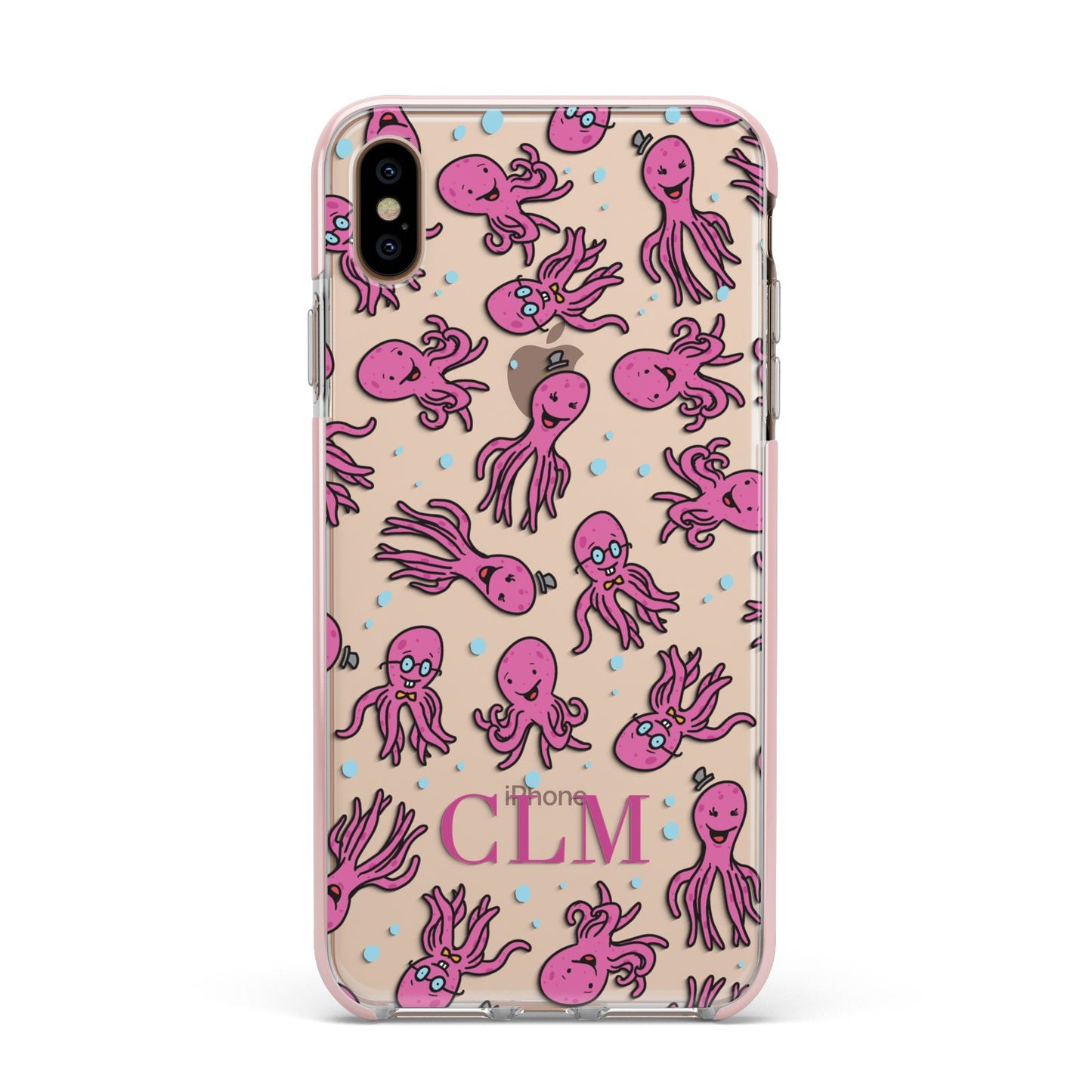 Personalised Octopus Initials Apple iPhone Xs Max Impact Case Pink Edge on Gold Phone