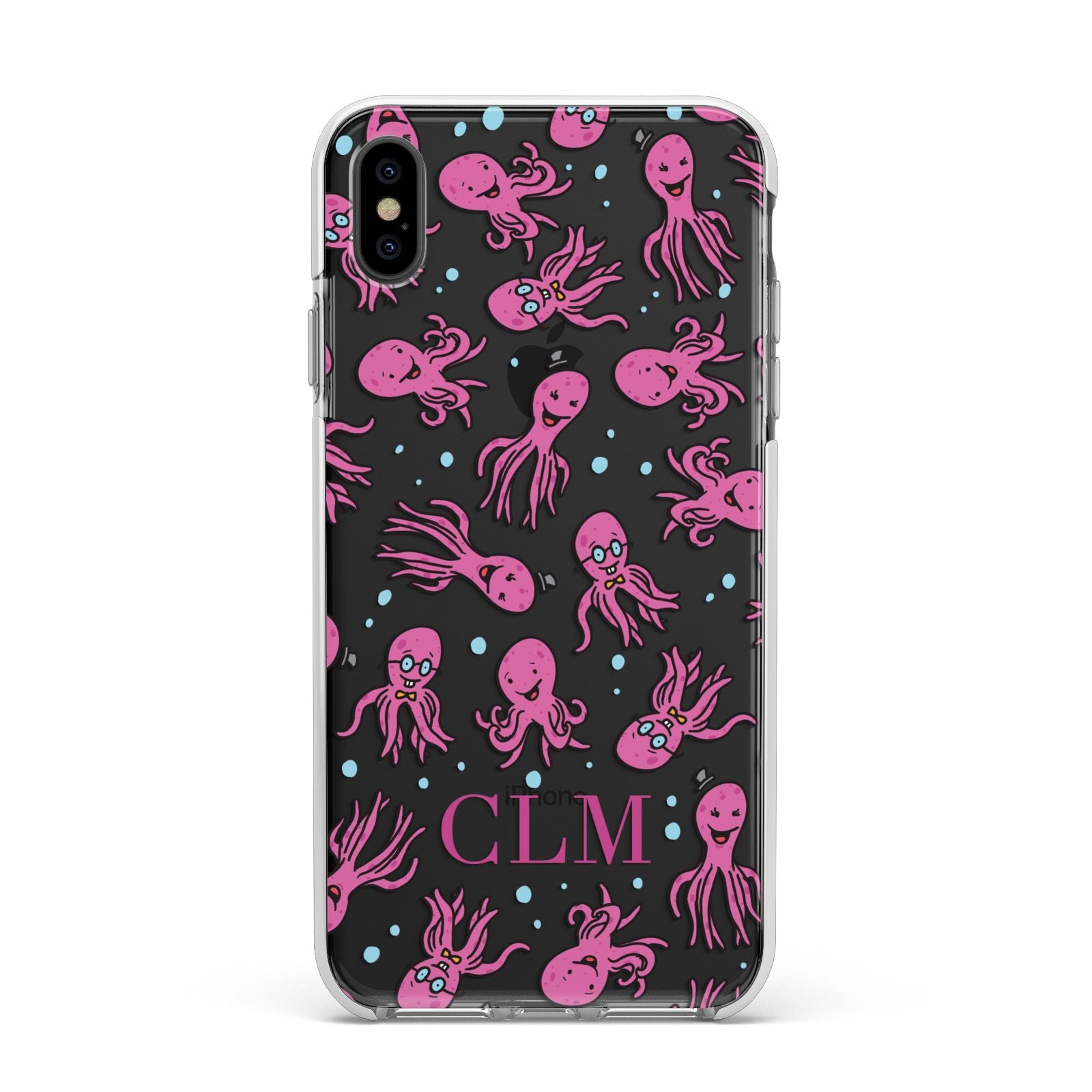 Personalised Octopus Initials Apple iPhone Xs Max Impact Case White Edge on Black Phone