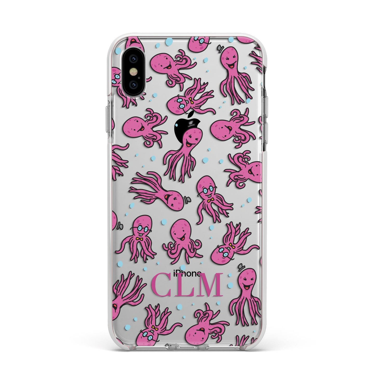 Personalised Octopus Initials Apple iPhone Xs Max Impact Case White Edge on Silver Phone