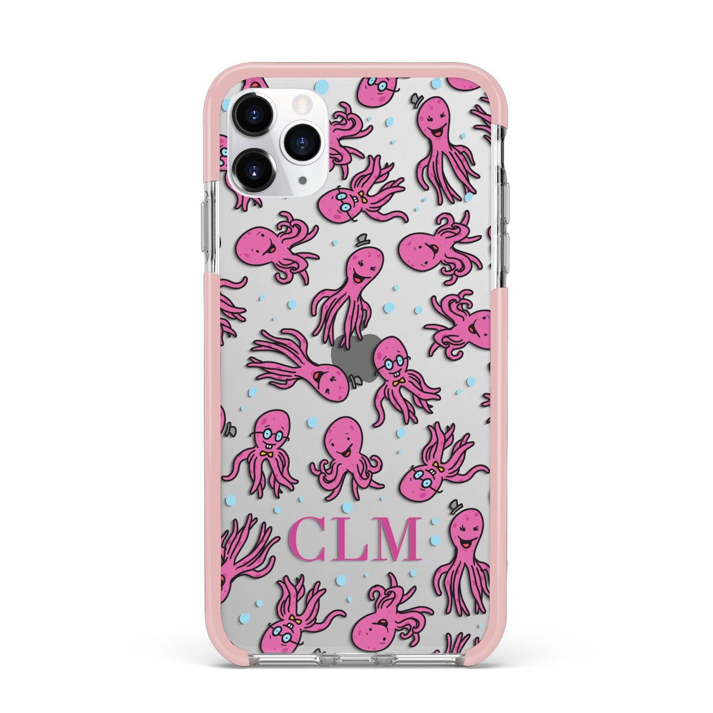 Personalised Octopus Initials iPhone 11 Pro Max Impact Pink Edge Case