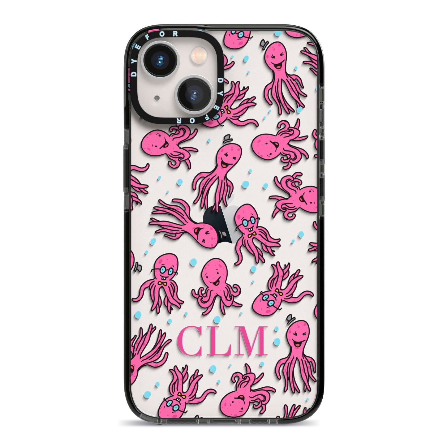 Personalised Octopus Initials iPhone 13 Black Impact Case on Silver phone