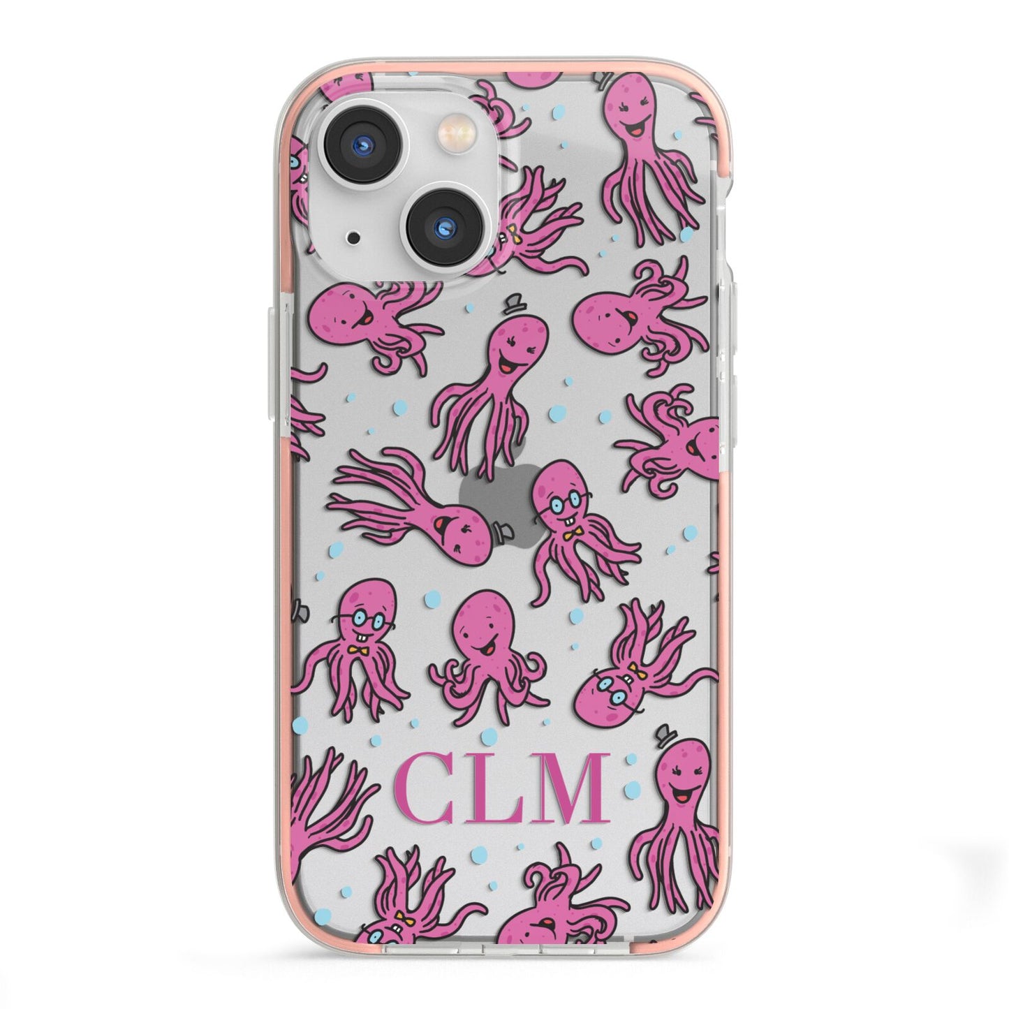 Personalised Octopus Initials iPhone 13 Mini TPU Impact Case with Pink Edges